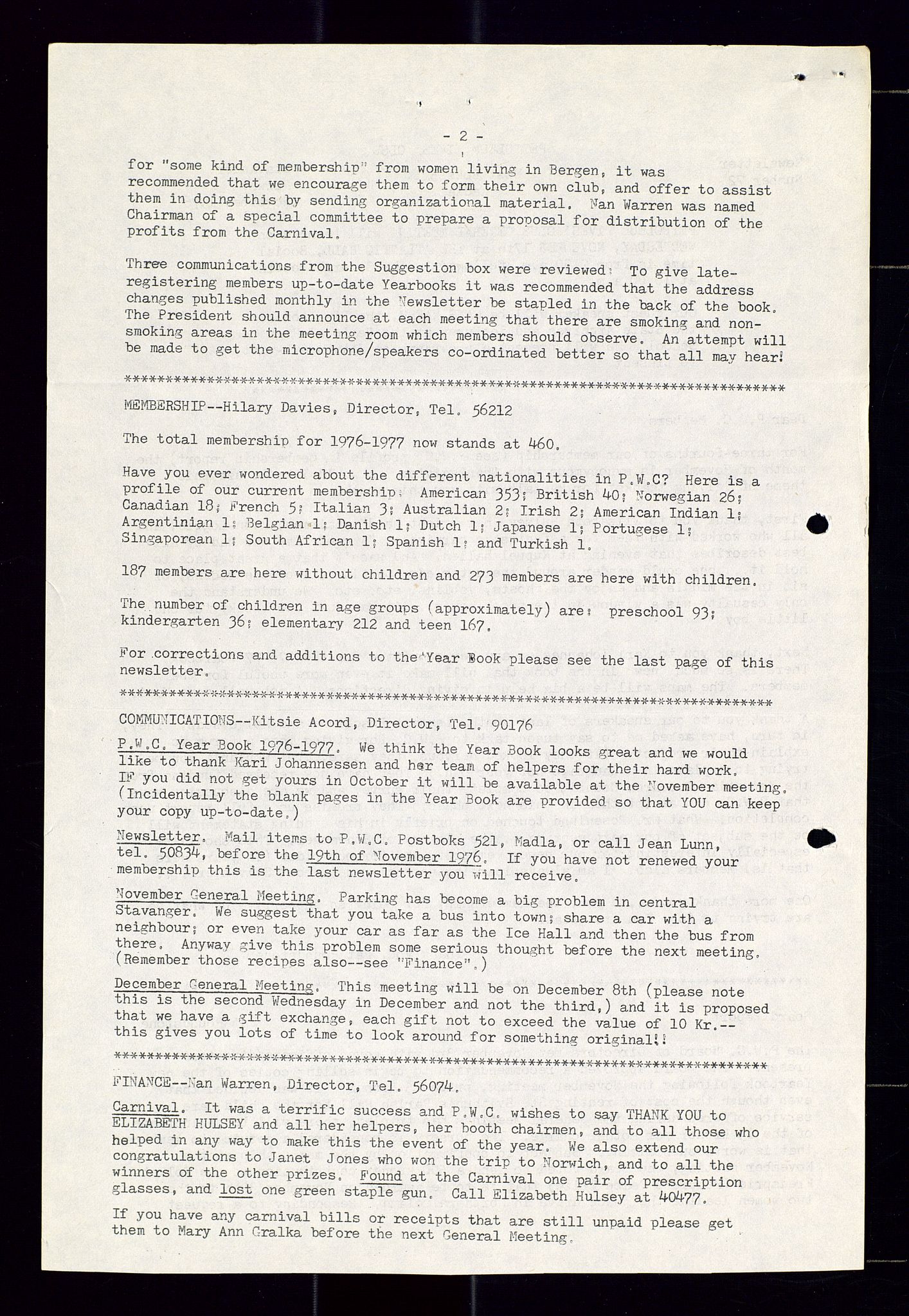 PA 1547 - Petroleum Wives Club, AV/SAST-A-101974/X/Xa/L0001: Newsletters (1971-1978)/radiointervjuer på kasett (1989-1992), 1970-1978