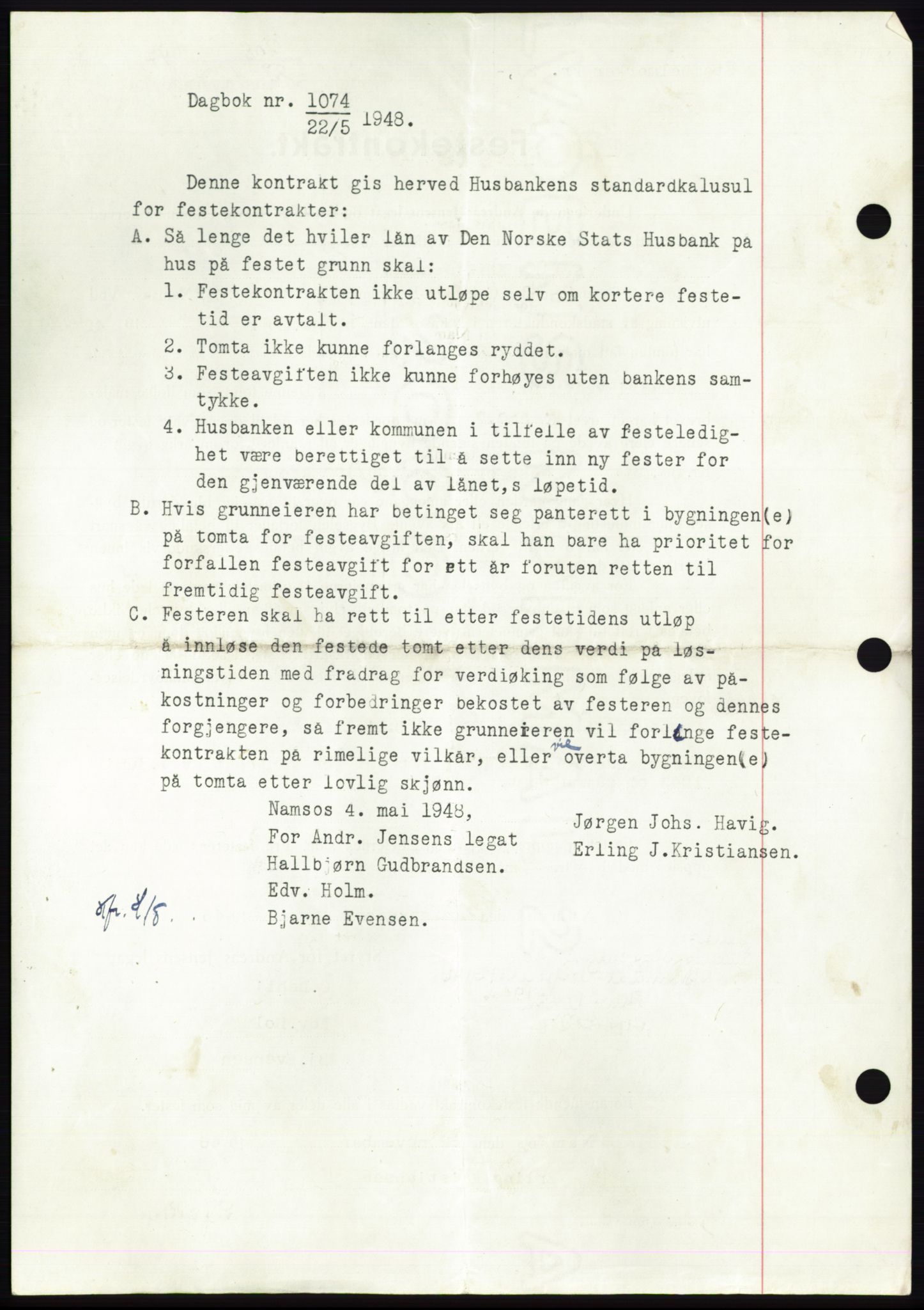 Namdal sorenskriveri, SAT/A-4133/1/2/2C: Pantebok nr. -, 1946-1947, Dagboknr: 1074/1947