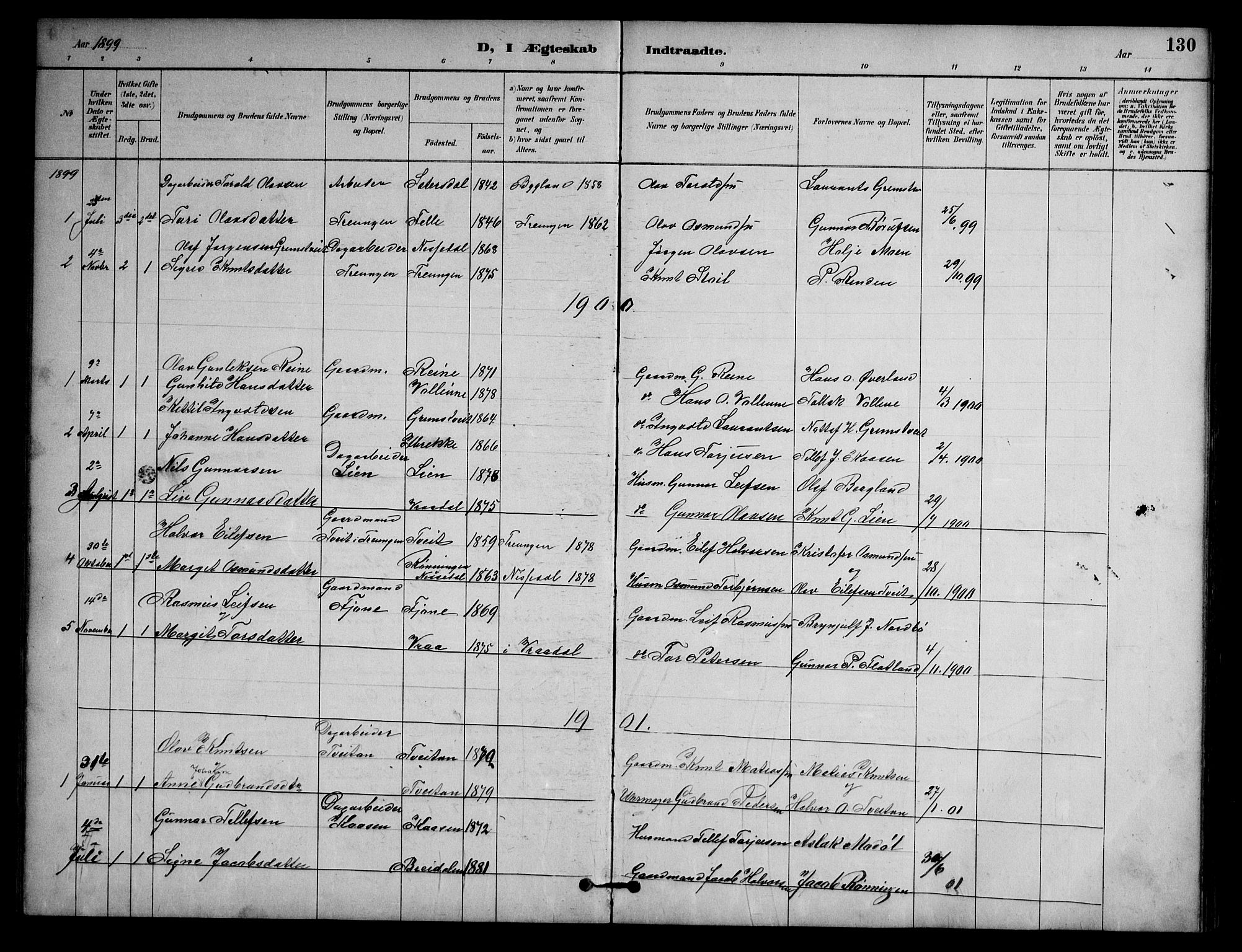 Nissedal kirkebøker, AV/SAKO-A-288/G/Ga/L0003: Klokkerbok nr. I 3, 1887-1911, s. 130