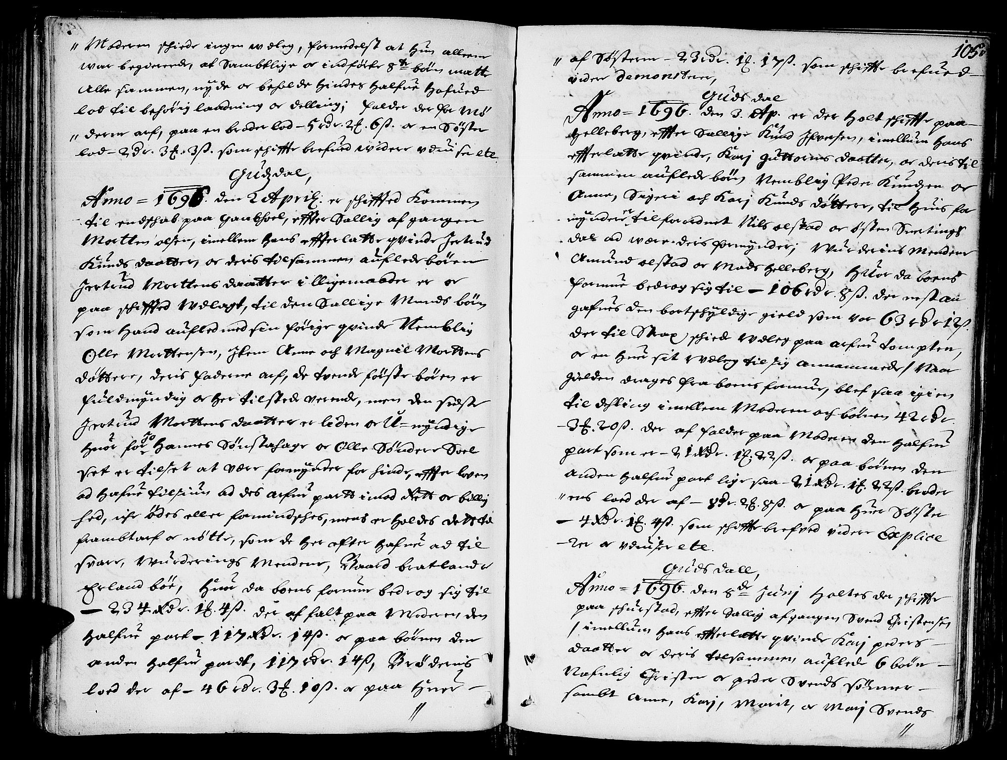 Sorenskriverier i Gudbrandsdalen, SAH/TING-036/J/Ja/Jab/L0001: Skifteprotokoll - Sør-Gudbrandsdal, 1682-1721, s. 104b-105a