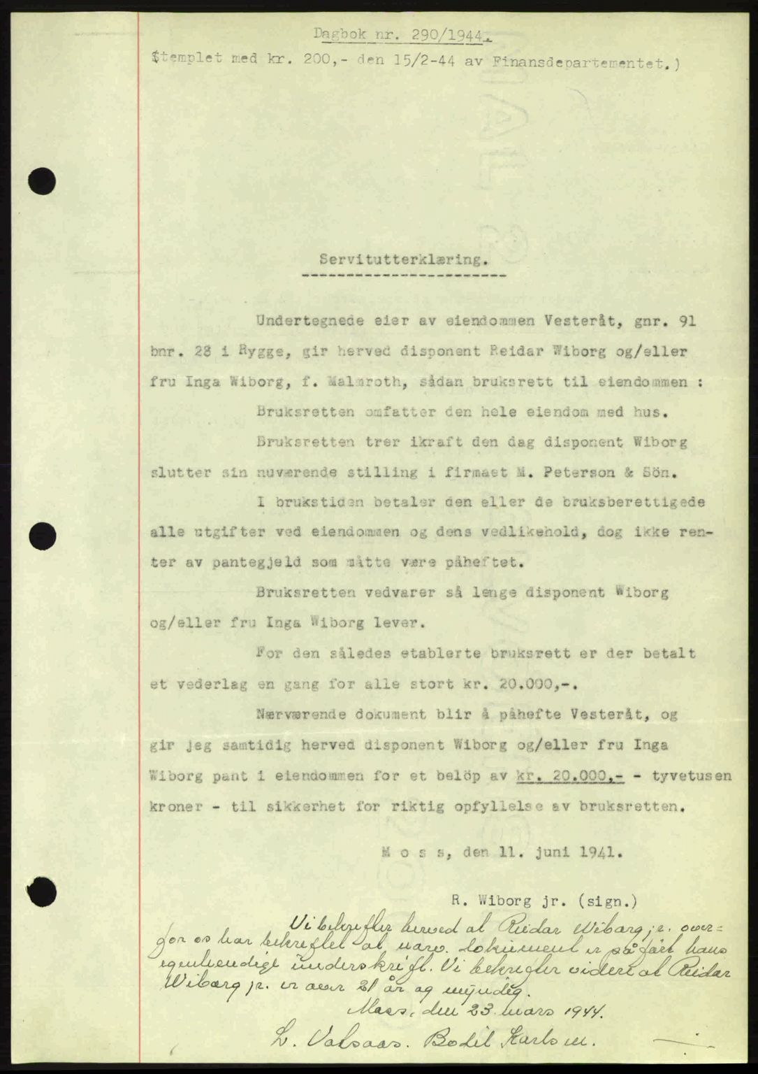 Moss sorenskriveri, SAO/A-10168: Pantebok nr. A12, 1943-1944, Dagboknr: 290/1944