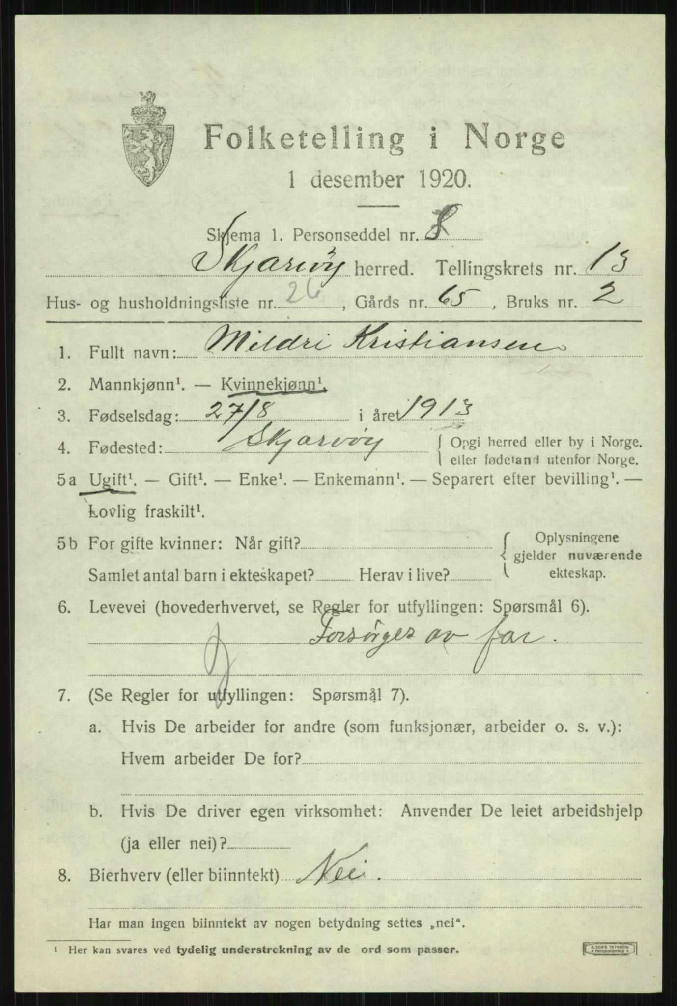 SATØ, Folketelling 1920 for 1941 Skjervøy herred, 1920, s. 6711