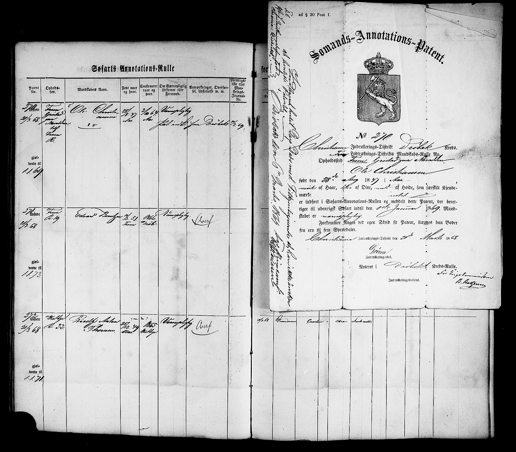 Drøbak mønstringskontor, SAO/A-10569f/F/Fc/Fca/L0001: Patent nr. 1-273, 1860, s. 79