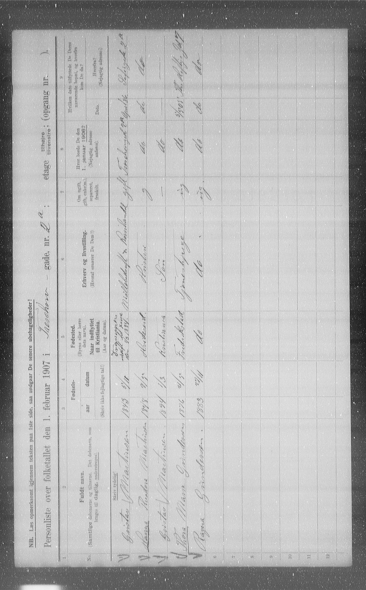 OBA, Kommunal folketelling 1.2.1907 for Kristiania kjøpstad, 1907, s. 58780