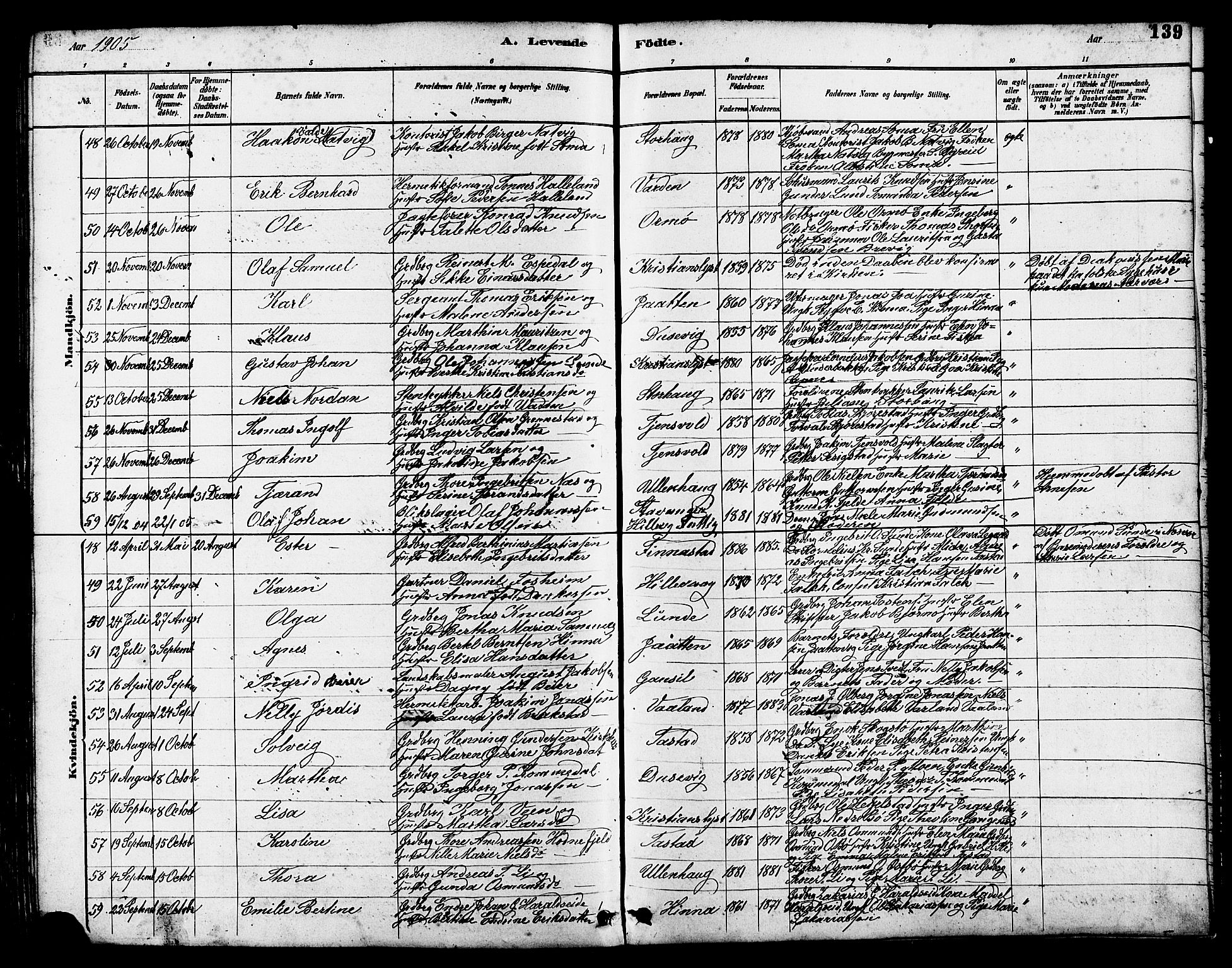 Hetland sokneprestkontor, AV/SAST-A-101826/30/30BB/L0005: Klokkerbok nr. B 5, 1878-1910, s. 139