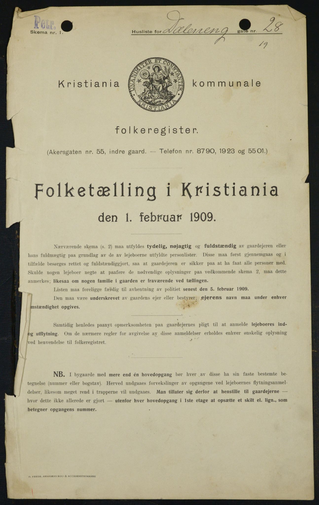 OBA, Kommunal folketelling 1.2.1909 for Kristiania kjøpstad, 1909, s. 16003