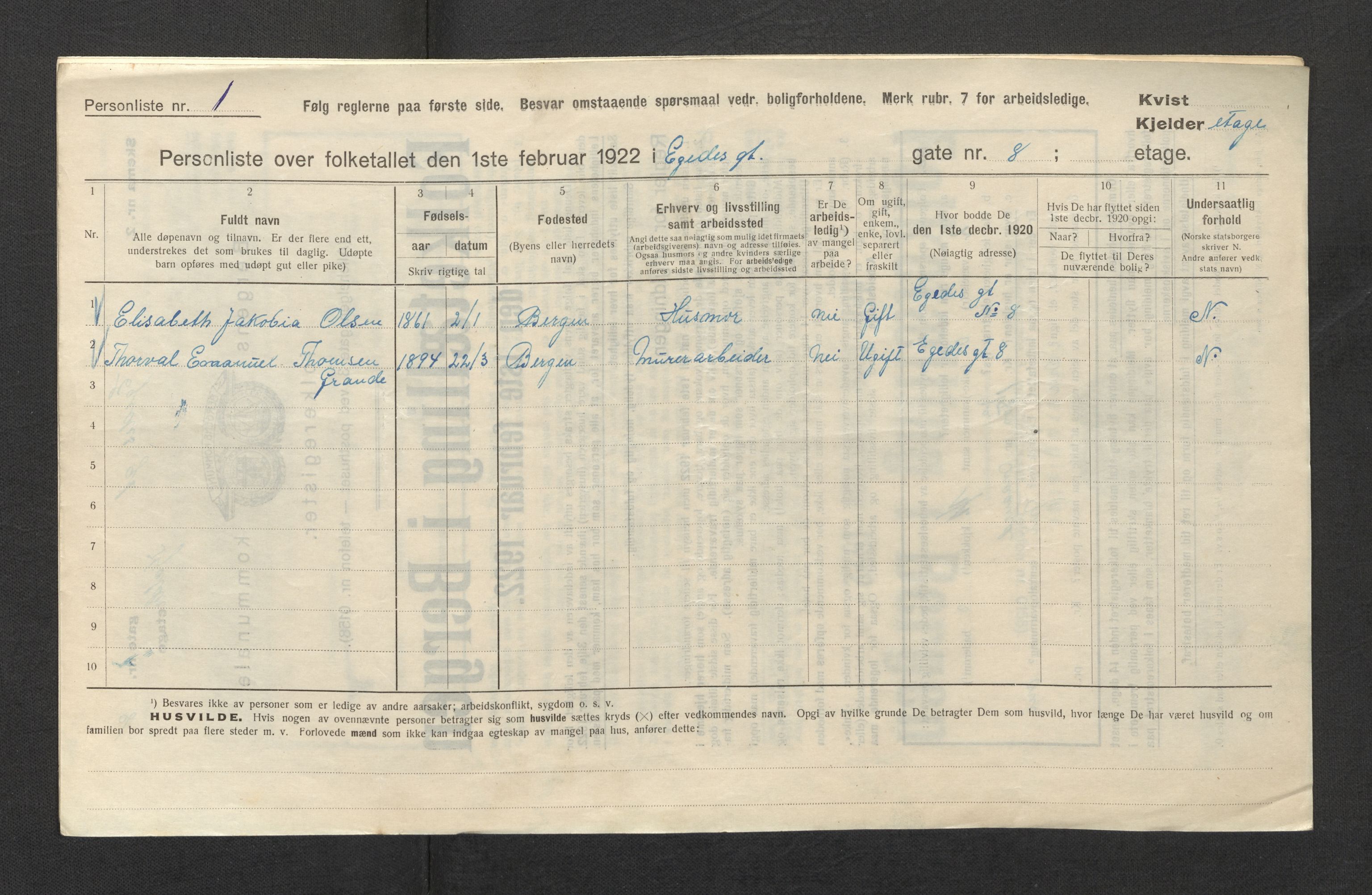 SAB, Kommunal folketelling 1922 for Bergen kjøpstad, 1922, s. 6506