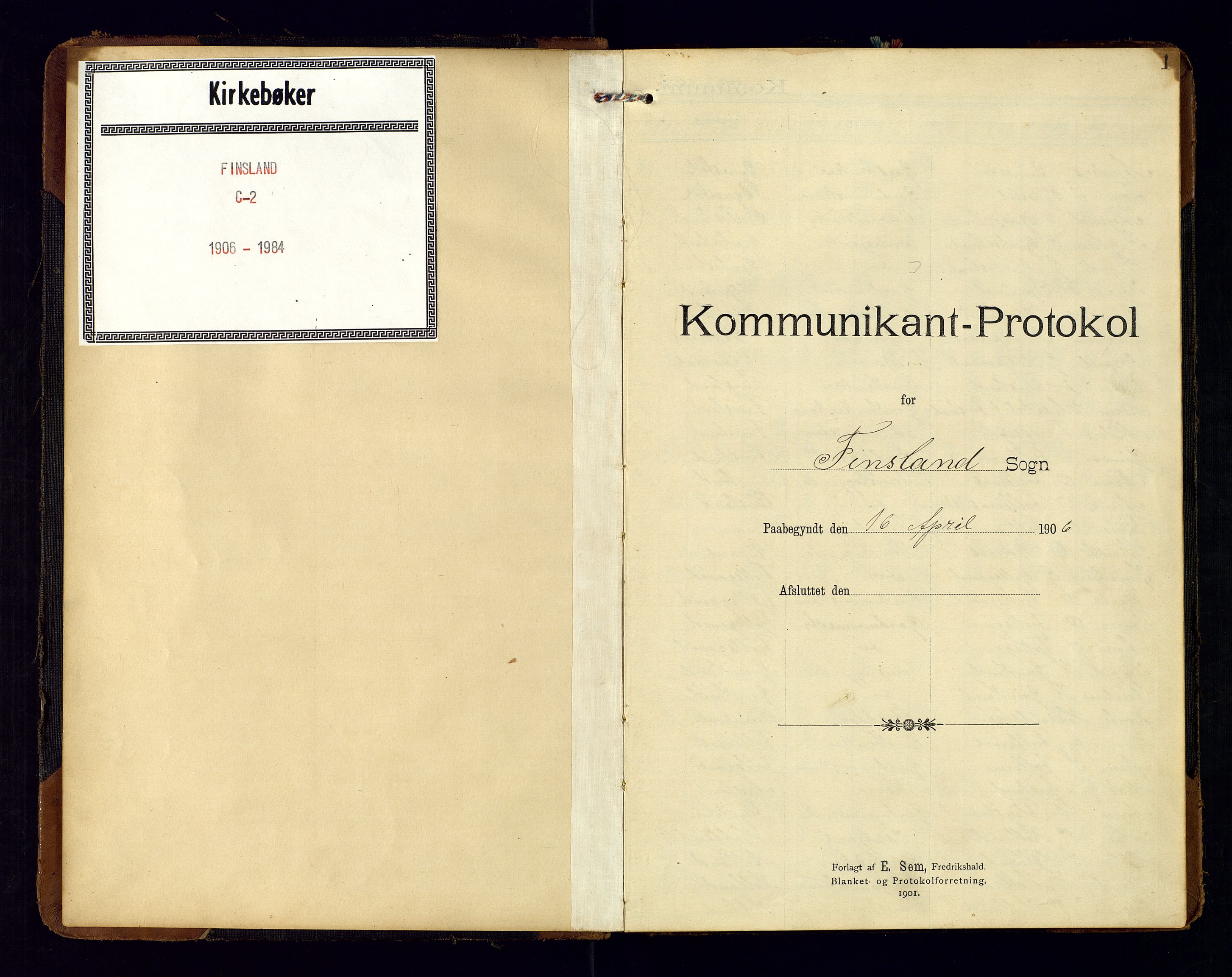Bjelland sokneprestkontor, SAK/1111-0005/F/Fc/Fcb/L0002: Kommunikantprotokoll nr. C-2, 1906-1984, s. 1