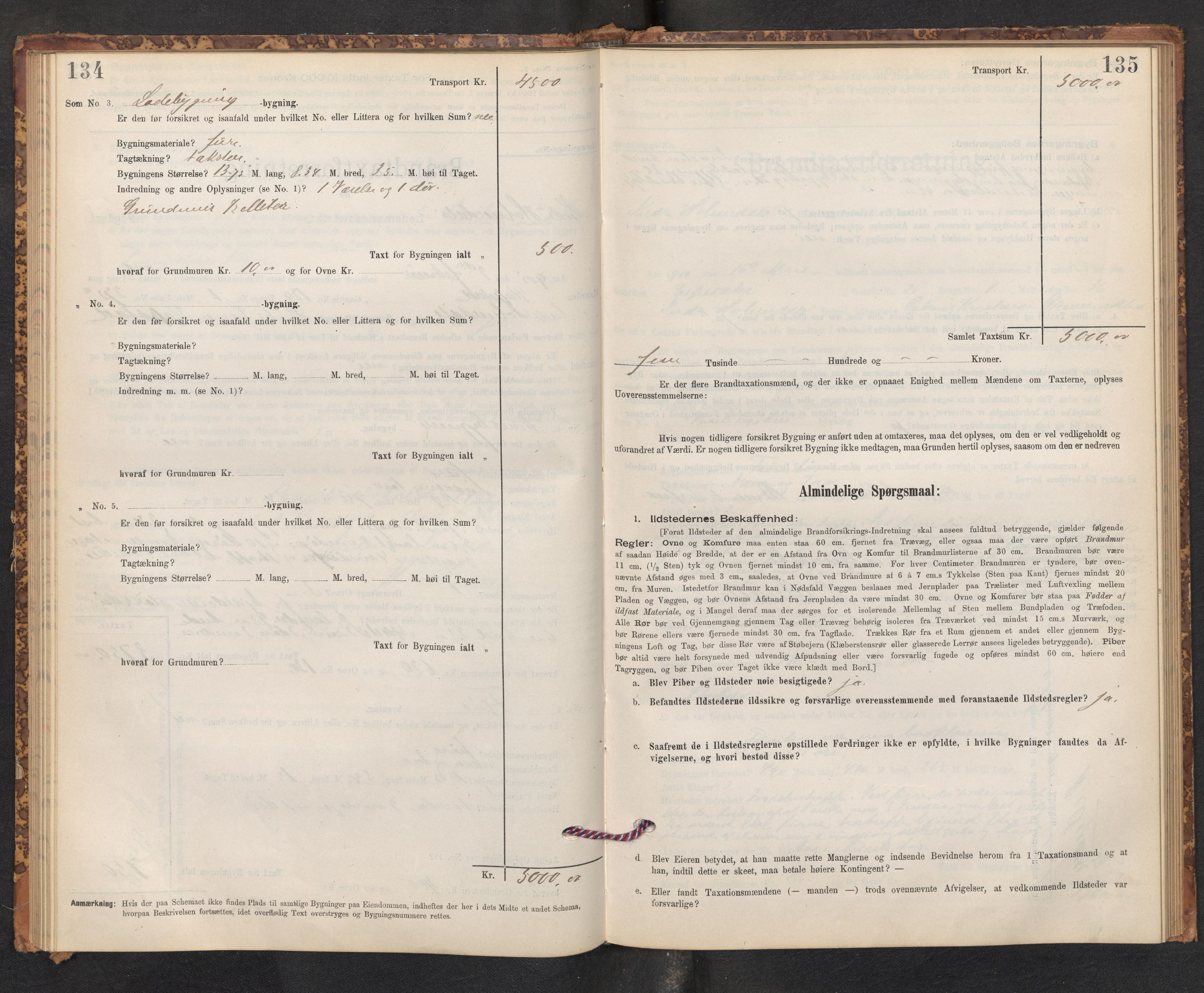 Lensmannen i Gaular, SAB/A-27601/0012/L0005: Branntakstprotokoll, skjematakst, 1895-1917, s. 134-135