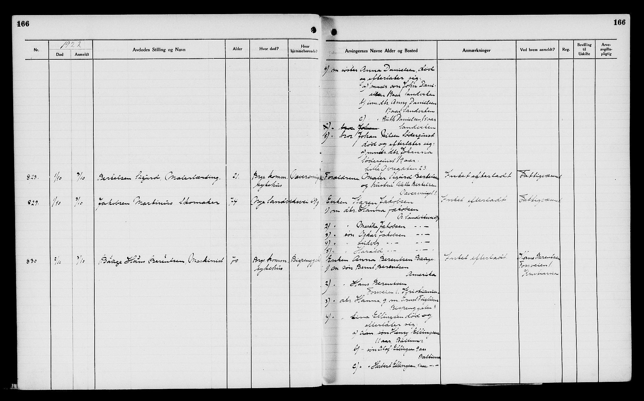 Byfogd og Byskriver i Bergen, AV/SAB-A-3401/06/06Na/L0014: Dødsfallsjournaler, 1921-1924, s. 166