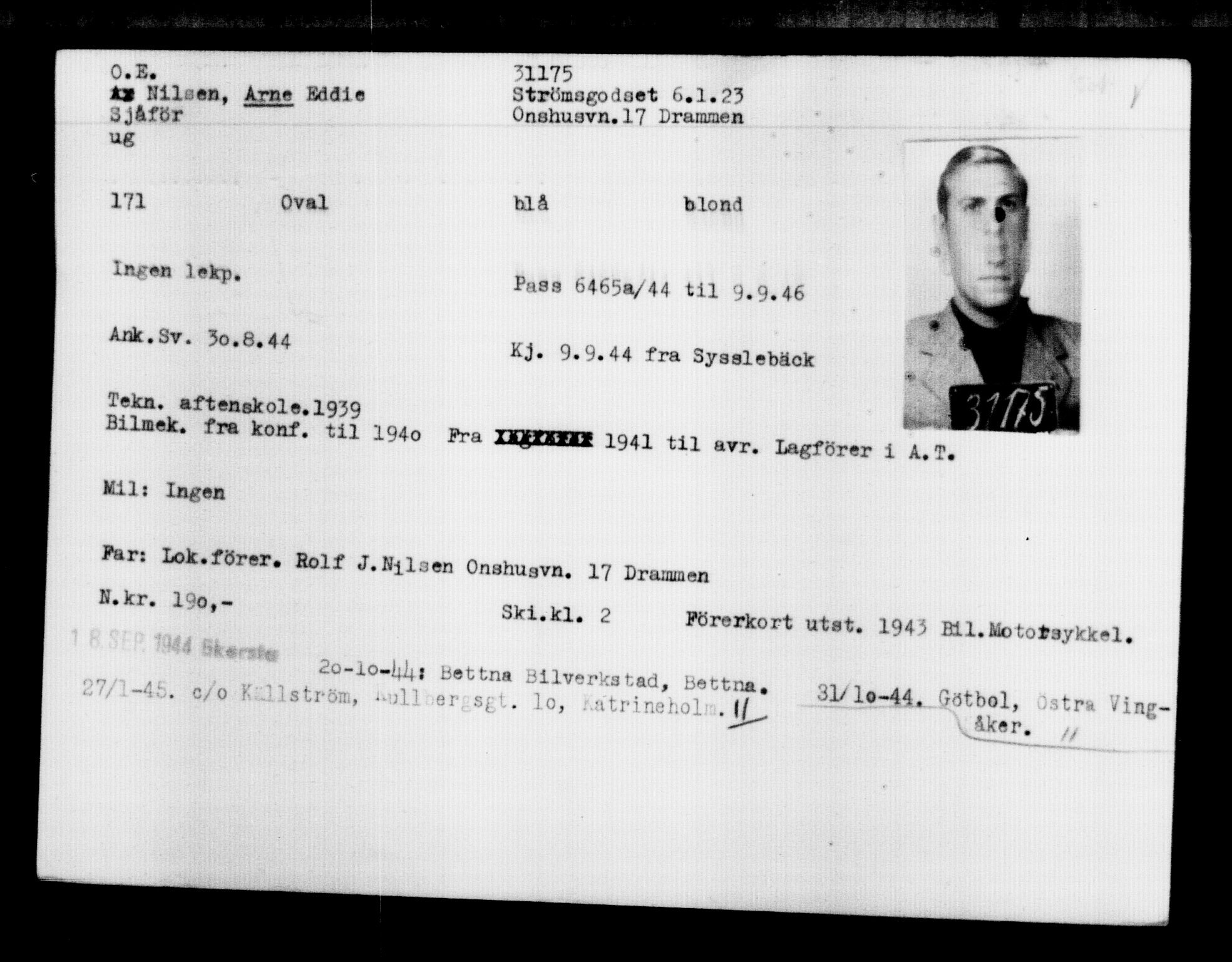 Utenriksstasjonene, Legasjonen i Stockholm, Flyktningkontoret, AV/RA-S-6753/V/Va/L0012: Kjesäterkartoteket, flyktninger med registreringsnr. 28300-31566, 1940-1945, s. 3115