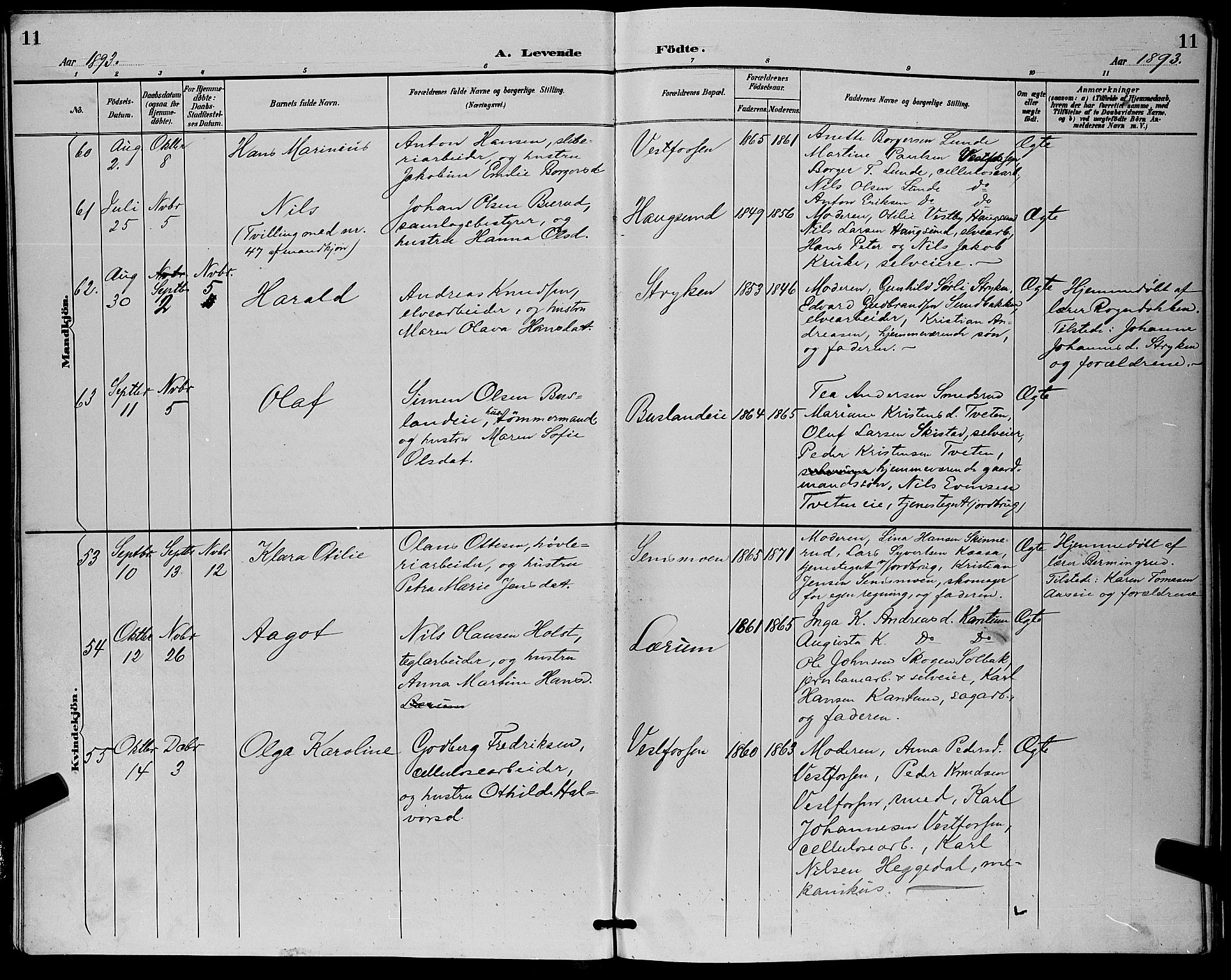 Eiker kirkebøker, AV/SAKO-A-4/G/Ga/L0007: Klokkerbok nr. I 7, 1893-1902, s. 11