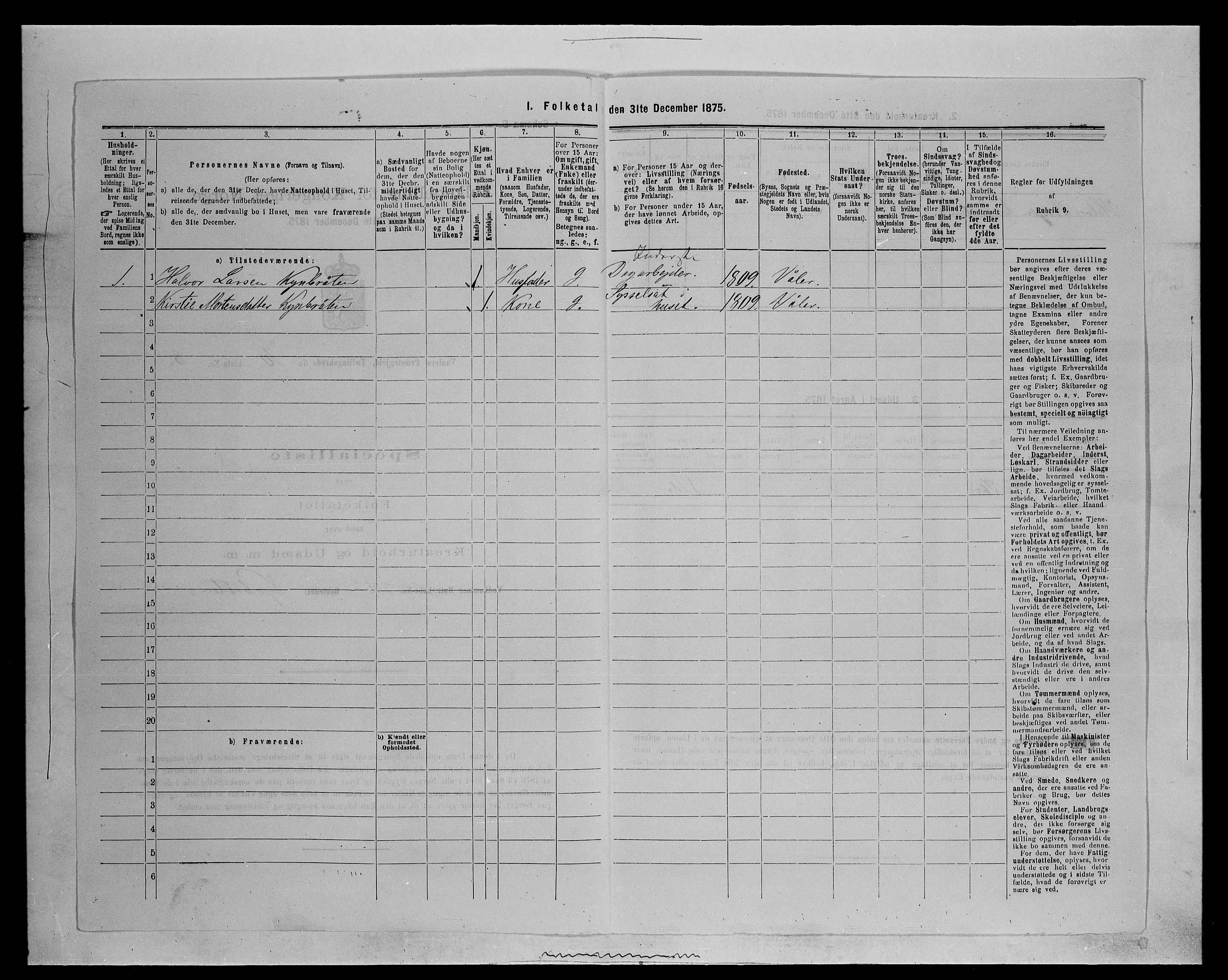 SAH, Folketelling 1875 for 0426P Våler prestegjeld (Hedmark), 1875, s. 1305