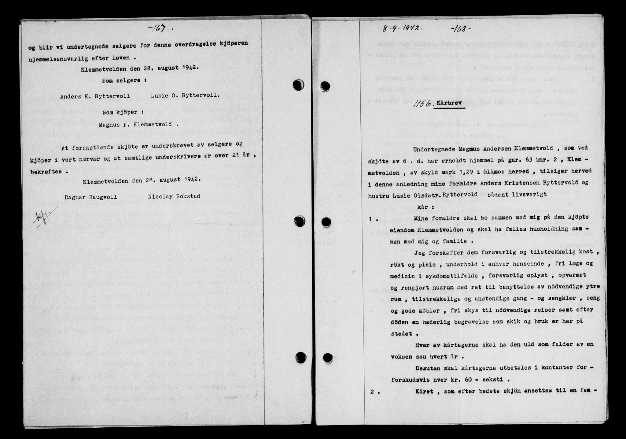 Gauldal sorenskriveri, SAT/A-0014/1/2/2C/L0055: Pantebok nr. 60, 1942-1942, Dagboknr: 1156/1942