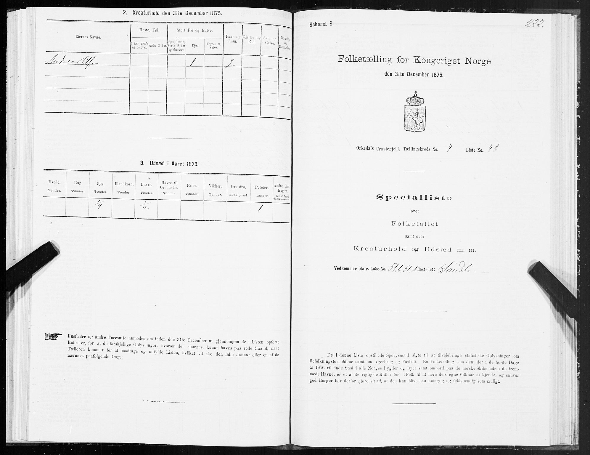 SAT, Folketelling 1875 for 1638P Orkdal prestegjeld, 1875, s. 2222