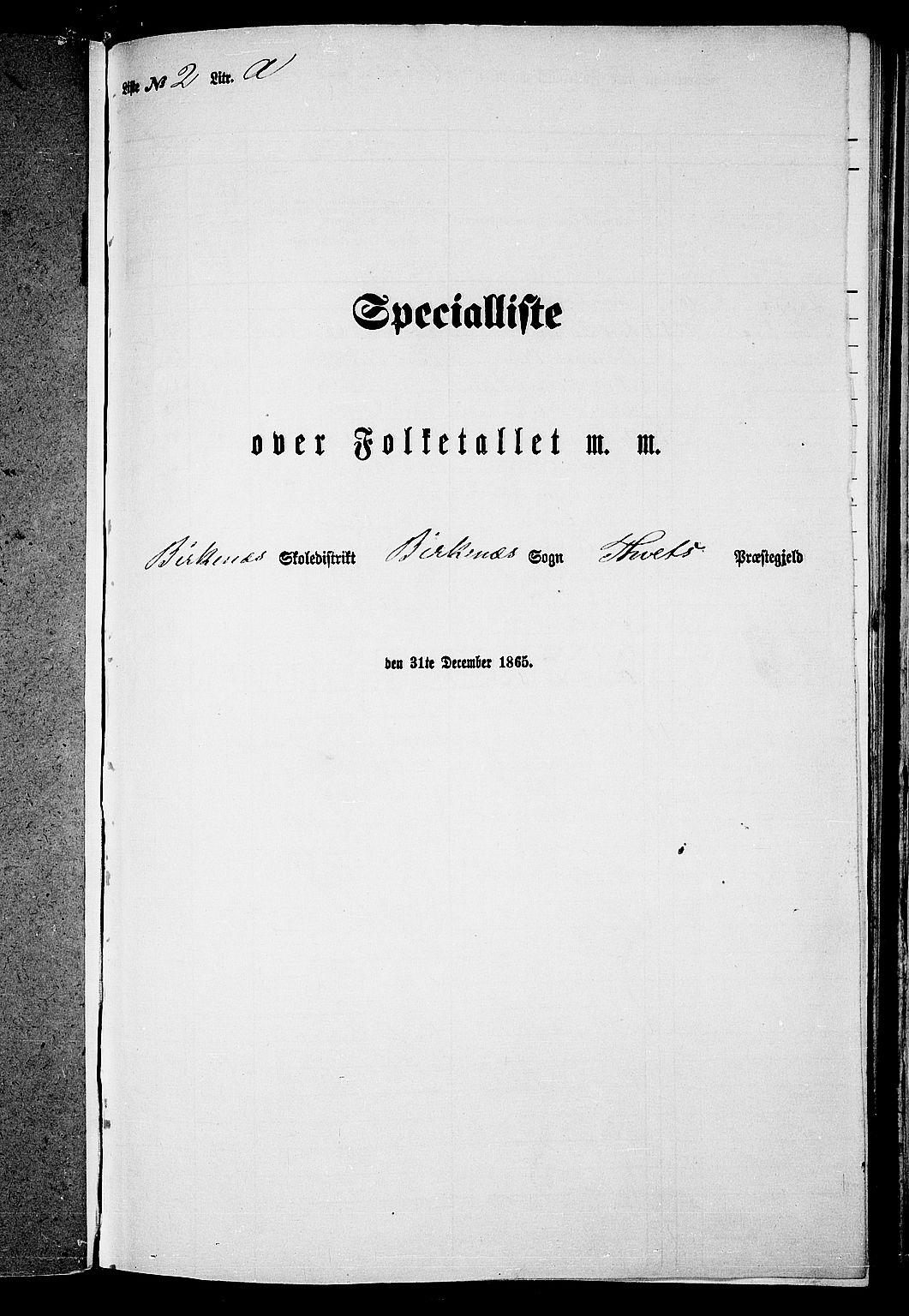 RA, Folketelling 1865 for 1013P Tveit prestegjeld, 1865, s. 97