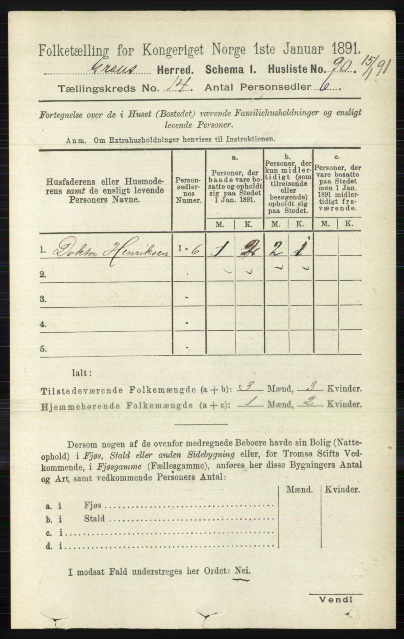 RA, Folketelling 1891 for 0534 Gran herred, 1891, s. 6968