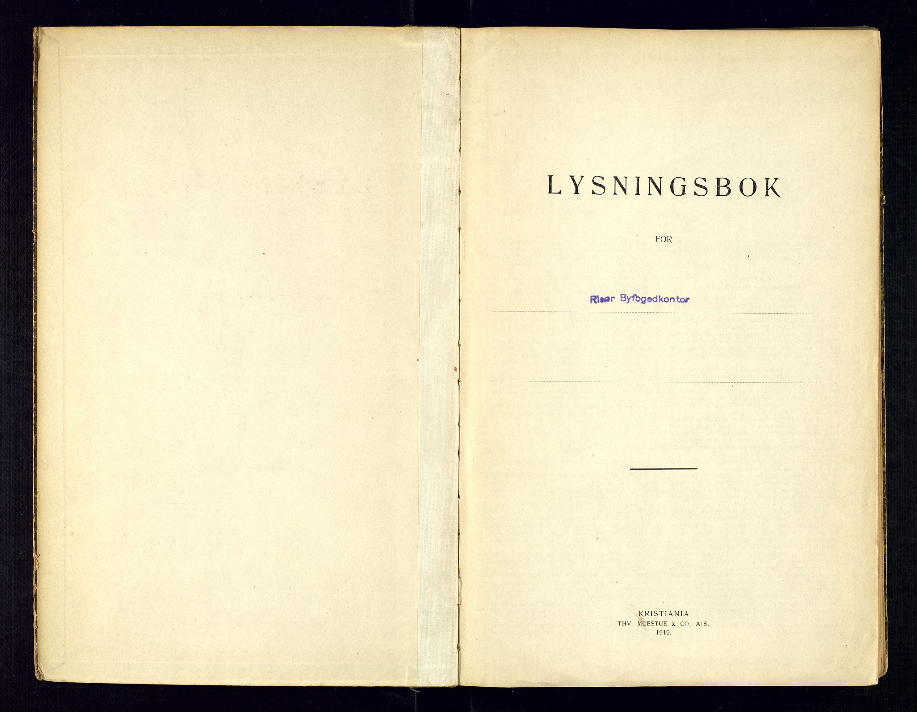 Risør byfogd, AV/SAK-1222-0005/L/Ld/L0001: Lysningsbok nr 1, 1919-1965