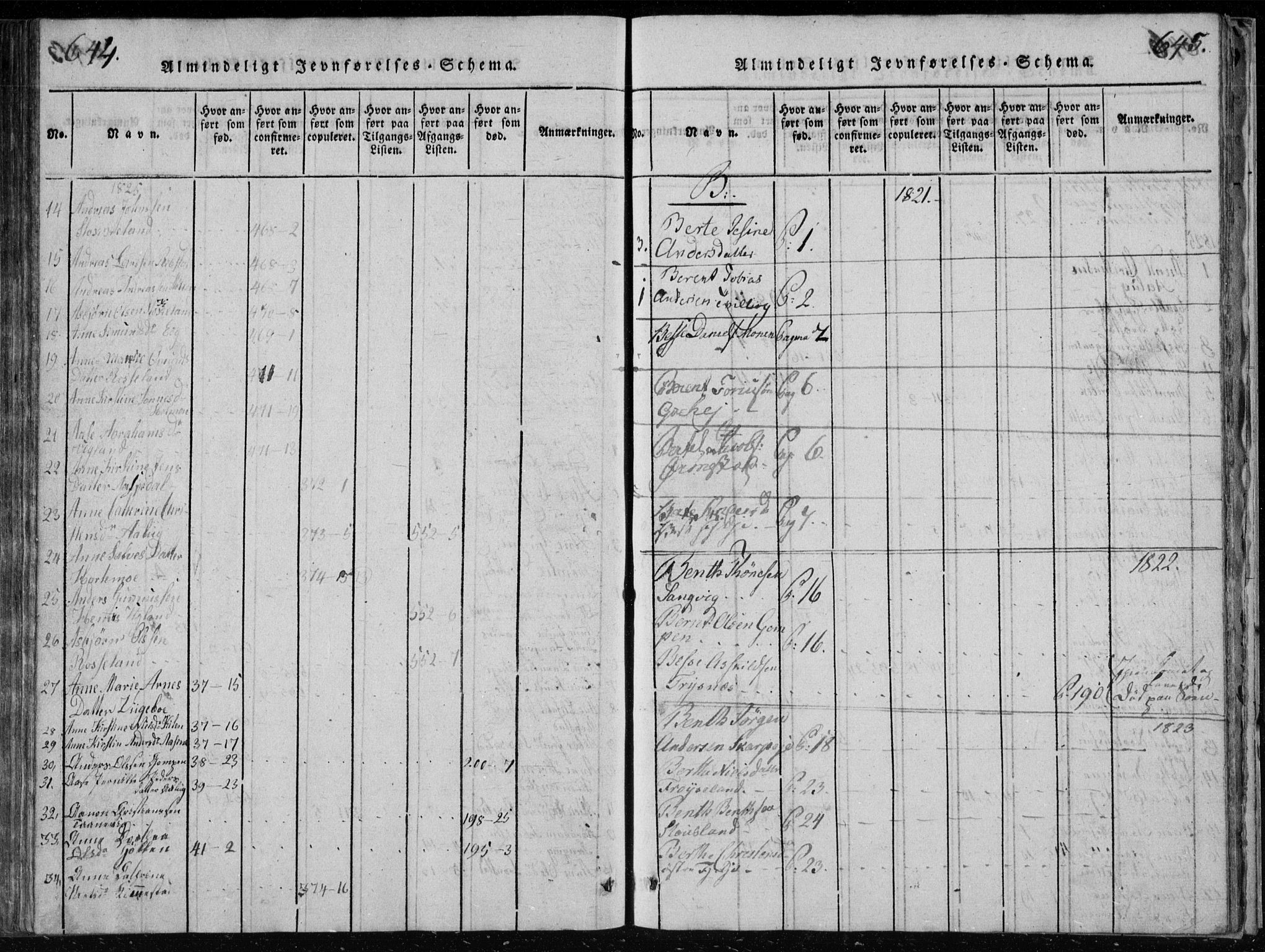 Søgne sokneprestkontor, AV/SAK-1111-0037/F/Fb/Fbb/L0002: Klokkerbok nr. B 2, 1821-1838, s. 644-645
