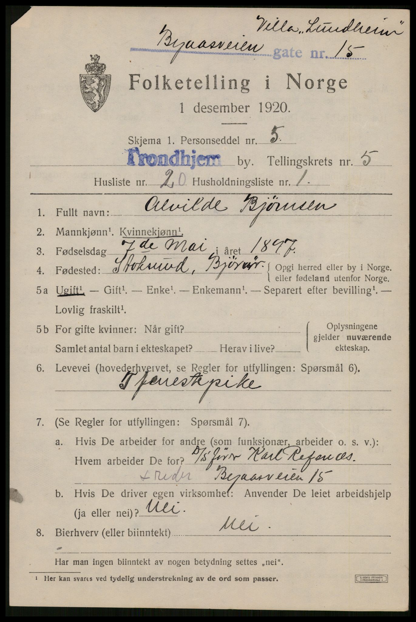 SAT, Folketelling 1920 for 1601 Trondheim kjøpstad, 1920, s. 38426