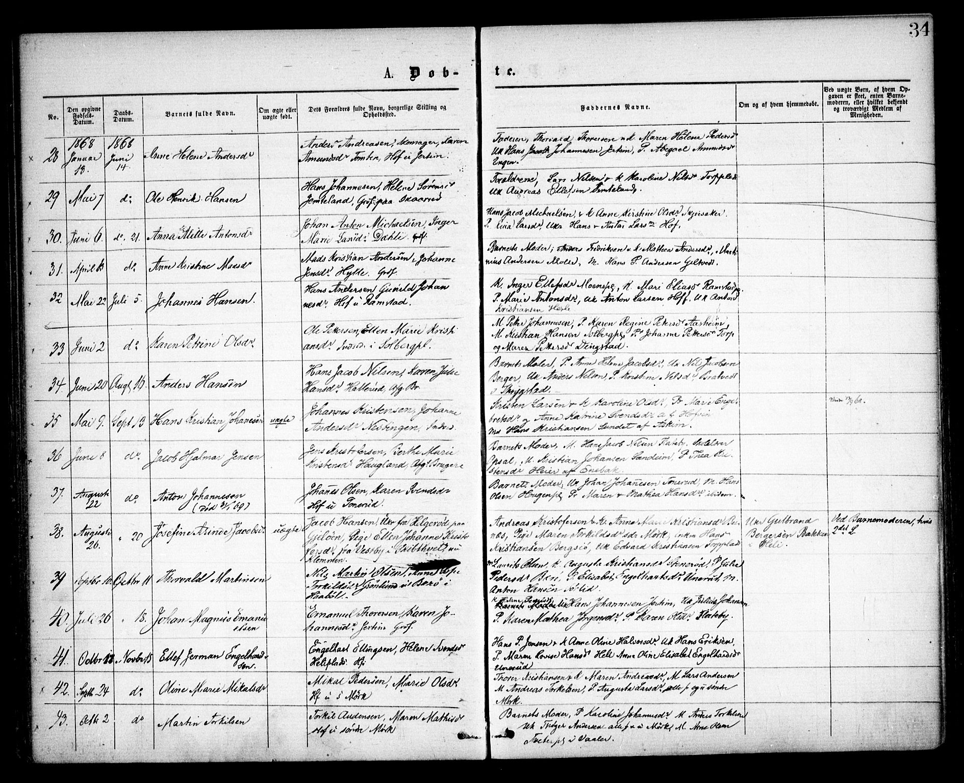Spydeberg prestekontor Kirkebøker, AV/SAO-A-10924/F/Fa/L0006: Ministerialbok nr. I 6, 1863-1874, s. 34