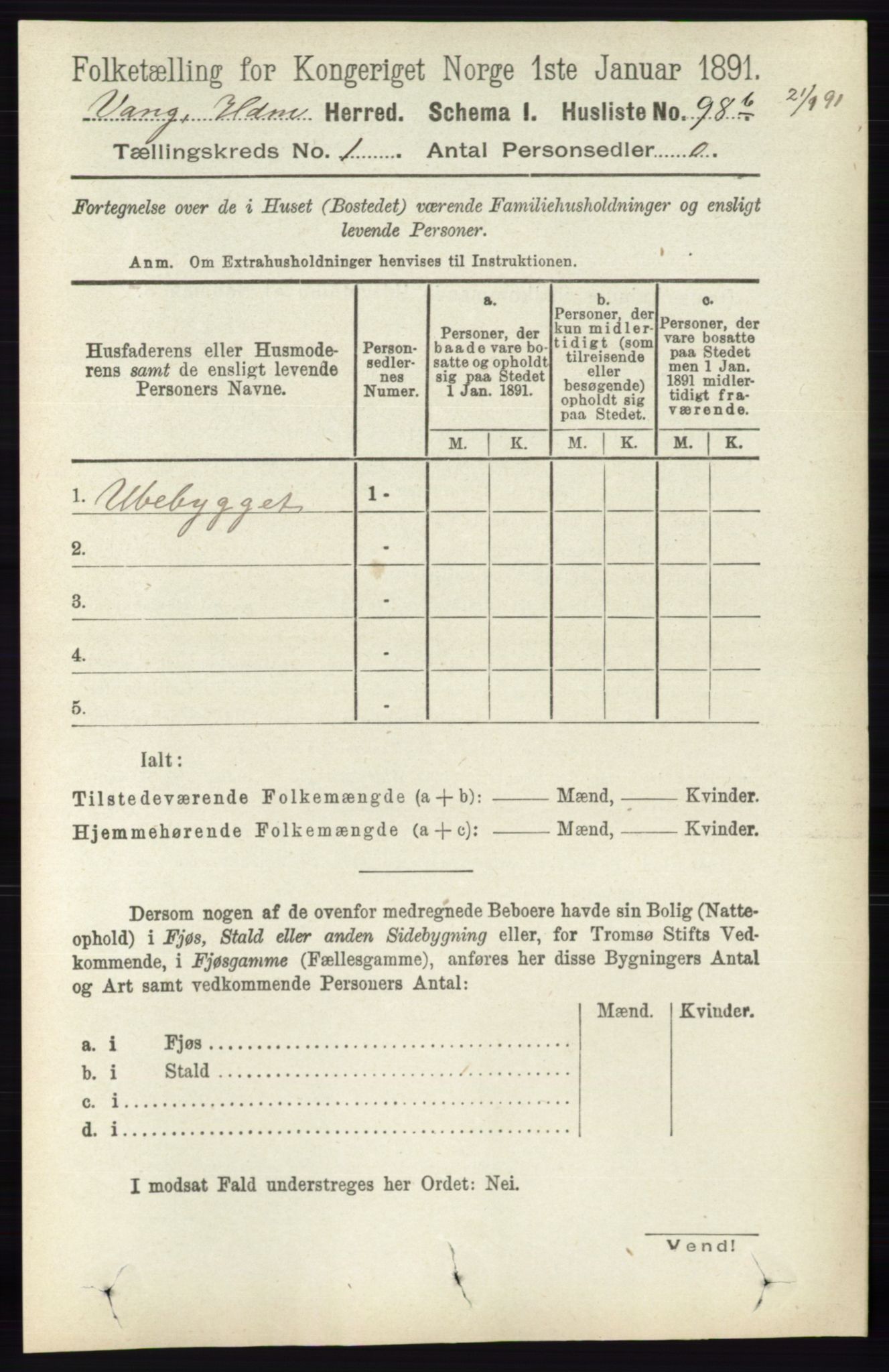RA, Folketelling 1891 for 0414 Vang herred, 1891, s. 148