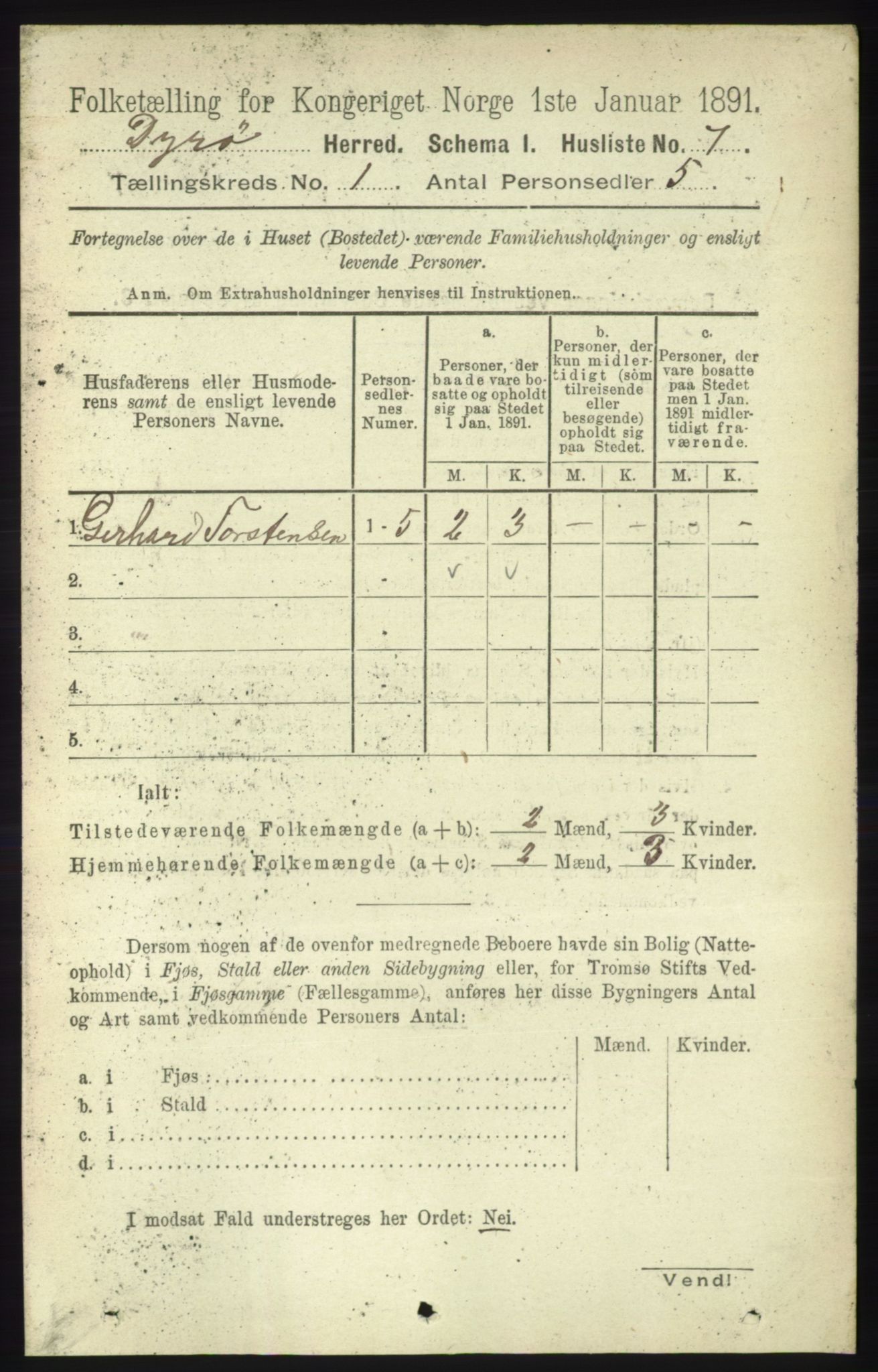 RA, Folketelling 1891 for 1926 Dyrøy herred, 1891, s. 22