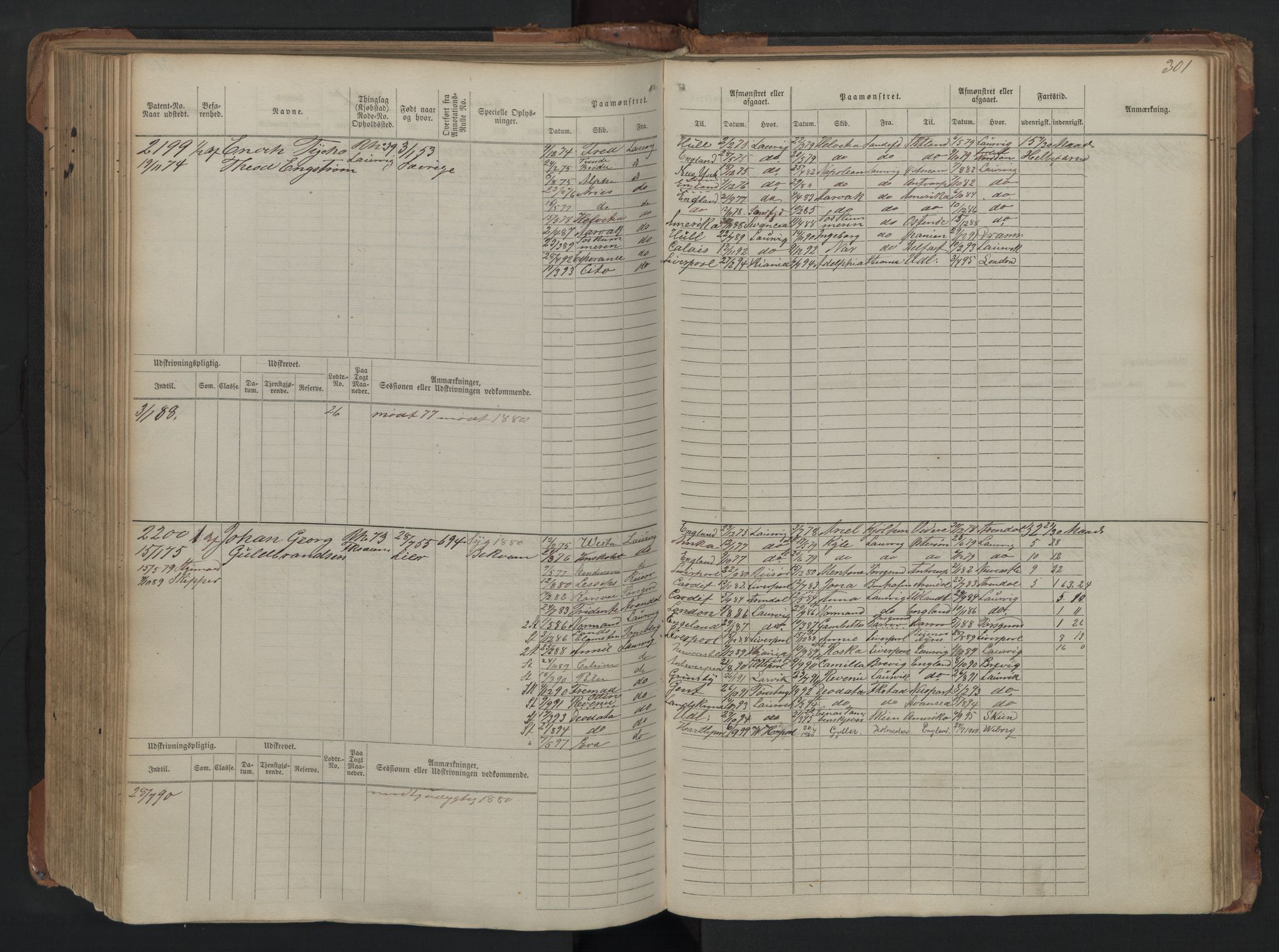 Larvik innrulleringskontor, SAKO/A-787/F/Fc/L0005: Hovedrulle, 1868, s. 301