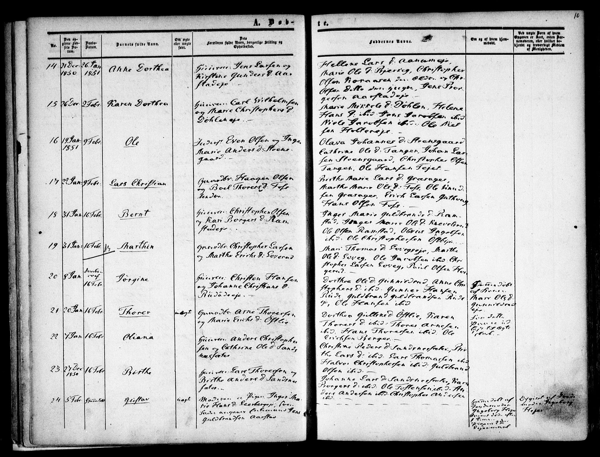 Nannestad prestekontor Kirkebøker, AV/SAO-A-10414a/F/Fa/L0011: Ministerialbok nr. I 11, 1850-1859, s. 10