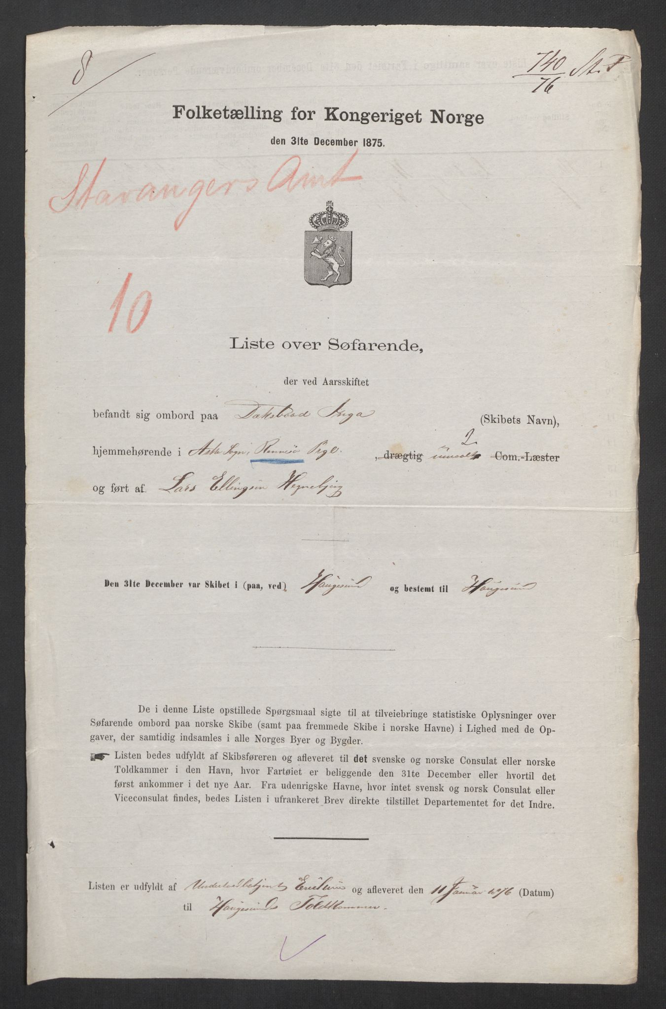 RA, Folketelling 1875, skipslister: Skip i innenrikske havner, hjemmehørende i 1) landdistrikter, 2) forskjellige steder, 3) utlandet, 1875, s. 44