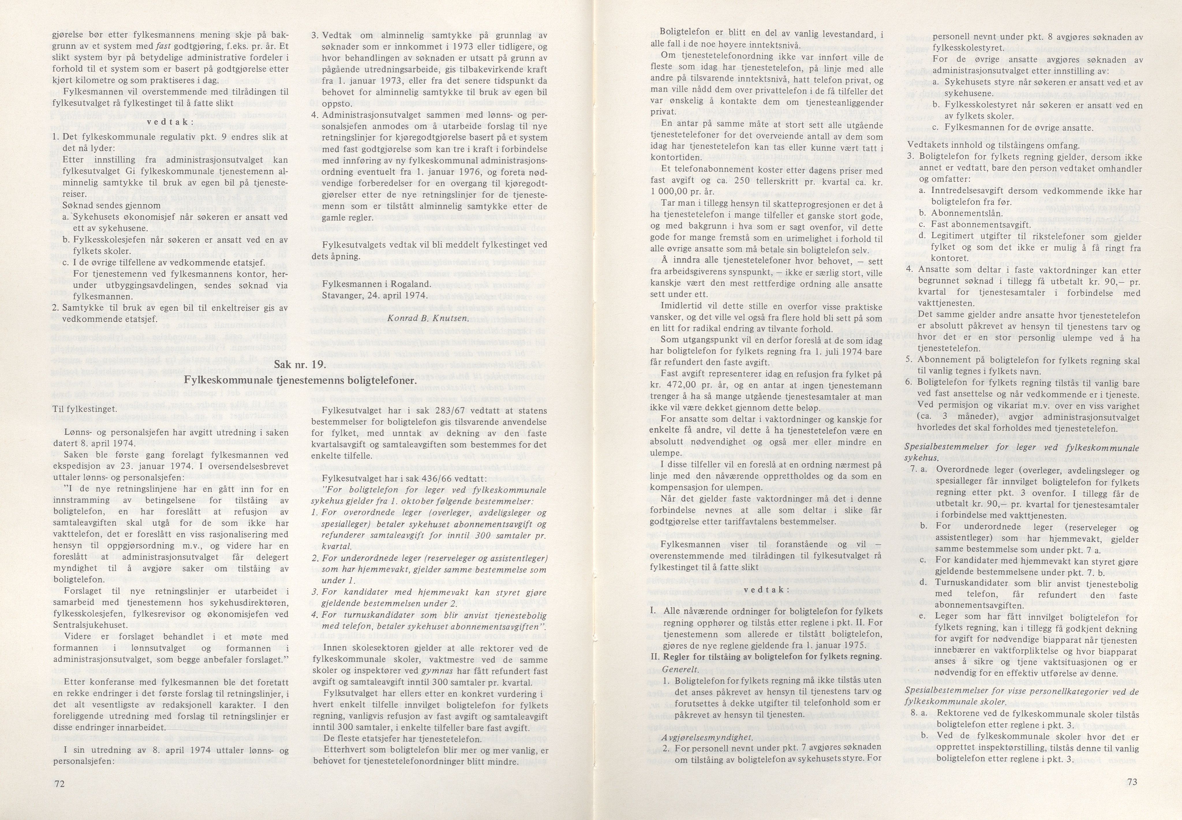 Rogaland fylkeskommune - Fylkesrådmannen , IKAR/A-900/A/Aa/Aaa/L0094: Møtebok , 1974, s. 72-73