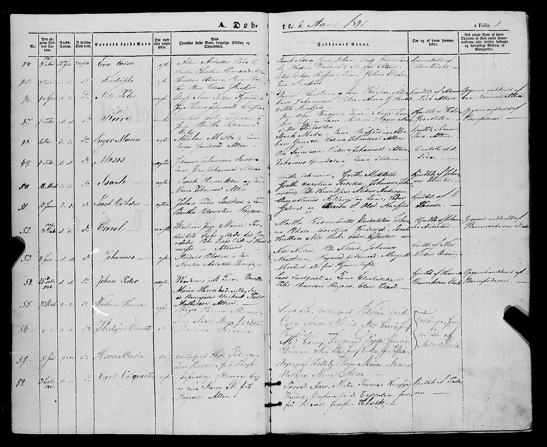 Talvik sokneprestkontor, AV/SATØ-S-1337/H/Ha/L0016kirke: Ministerialbok nr. 16, 1847-1857, s. 1