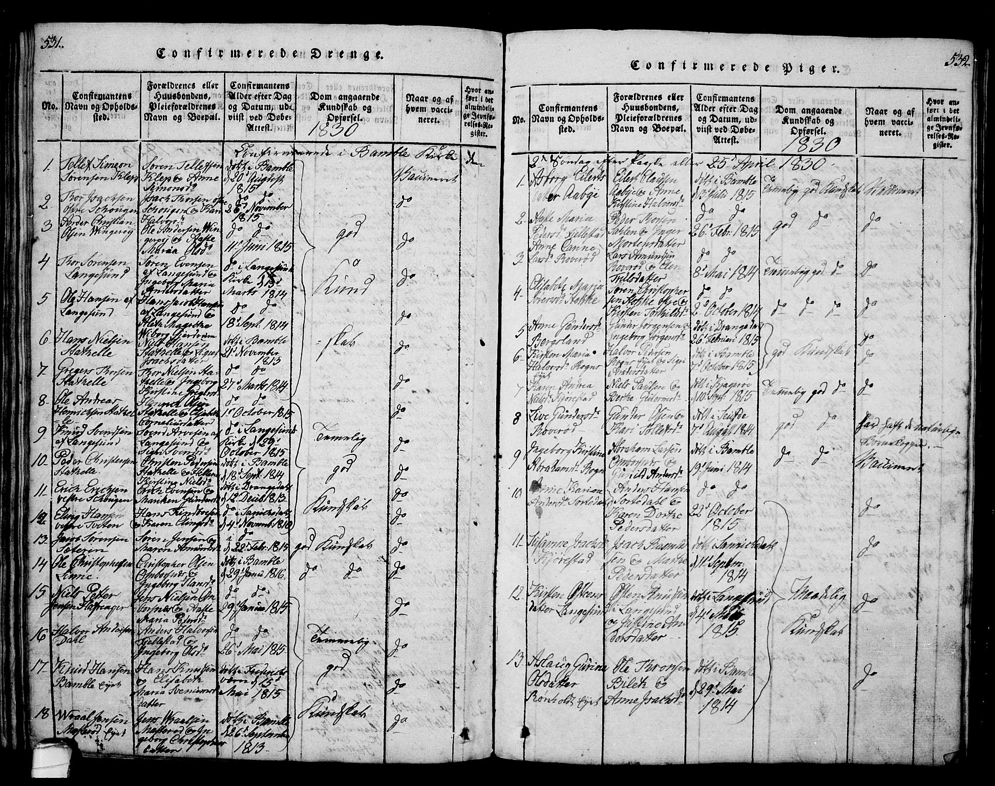 Bamble kirkebøker, AV/SAKO-A-253/G/Ga/L0005: Klokkerbok nr. I 5, 1814-1855, s. 531-532
