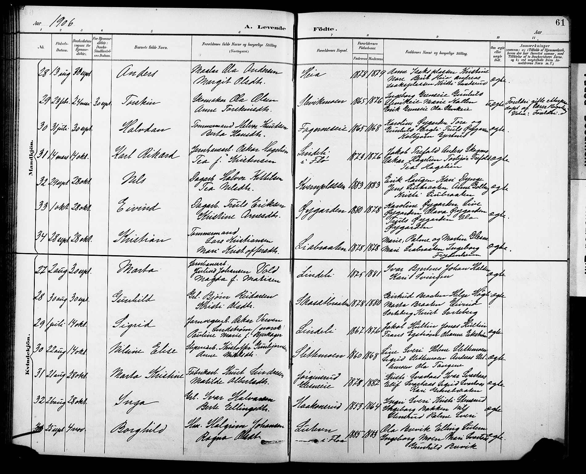 Krødsherad kirkebøker, AV/SAKO-A-19/G/Ga/L0002: Klokkerbok nr. 2, 1894-1918, s. 61