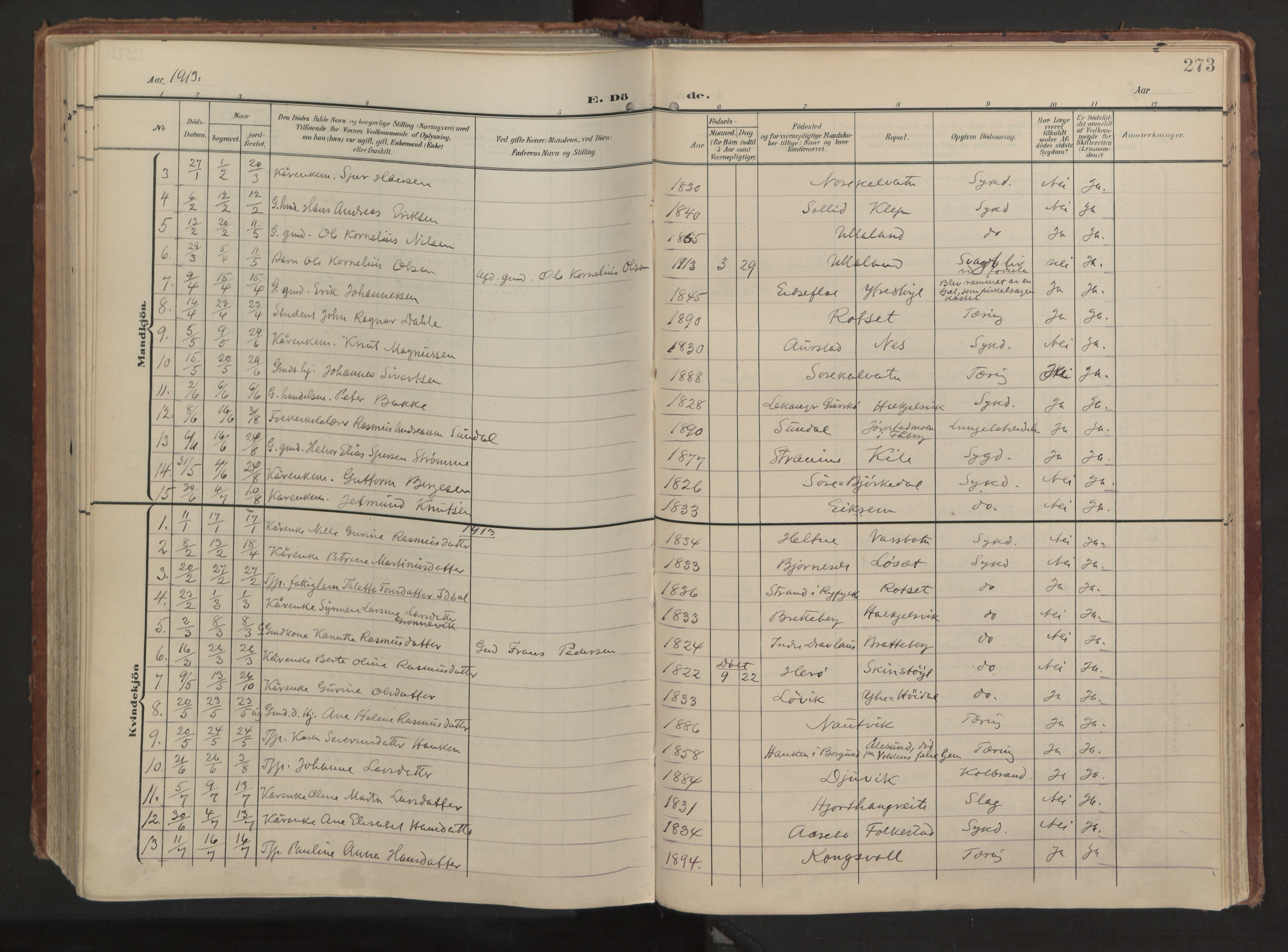 Ministerialprotokoller, klokkerbøker og fødselsregistre - Møre og Romsdal, AV/SAT-A-1454/511/L0144: Ministerialbok nr. 511A11, 1906-1923, s. 273