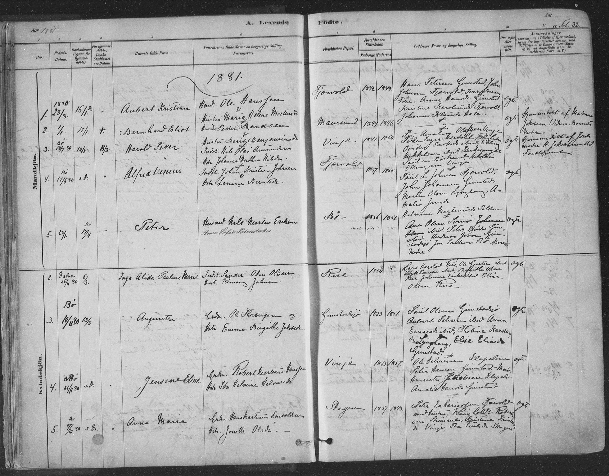 Ministerialprotokoller, klokkerbøker og fødselsregistre - Nordland, AV/SAT-A-1459/891/L1302: Ministerialbok nr. 891A07, 1878-1895, s. 32