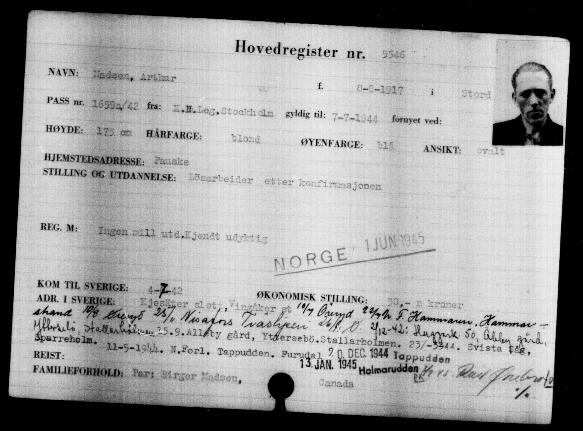 Den Kgl. Norske Legasjons Flyktningskontor, RA/S-6753/V/Va/L0004: Kjesäterkartoteket.  Flyktningenr. 3496-6610, 1940-1945, s. 2372