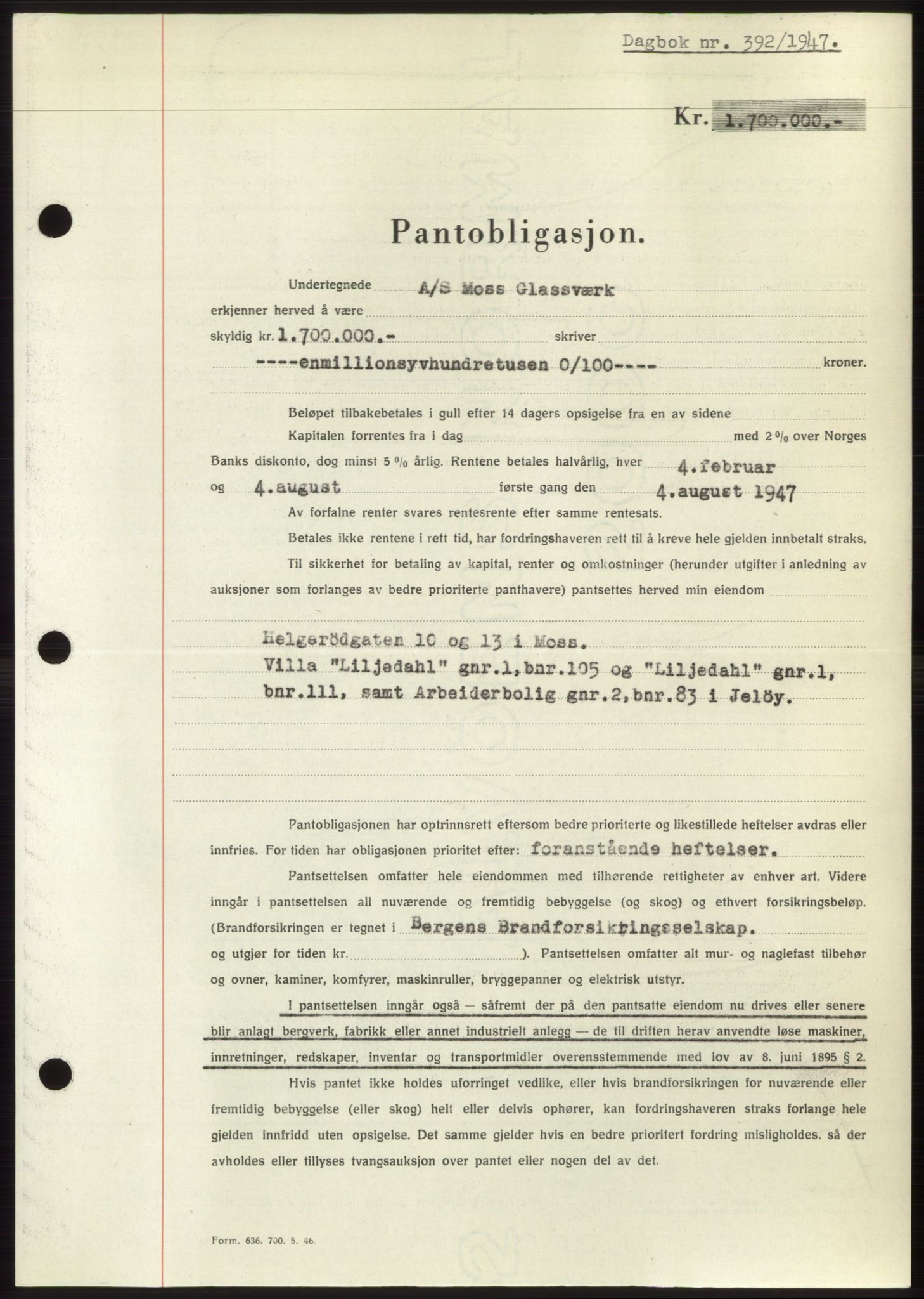 Moss sorenskriveri, SAO/A-10168: Pantebok nr. B16, 1946-1947, Dagboknr: 392/1947