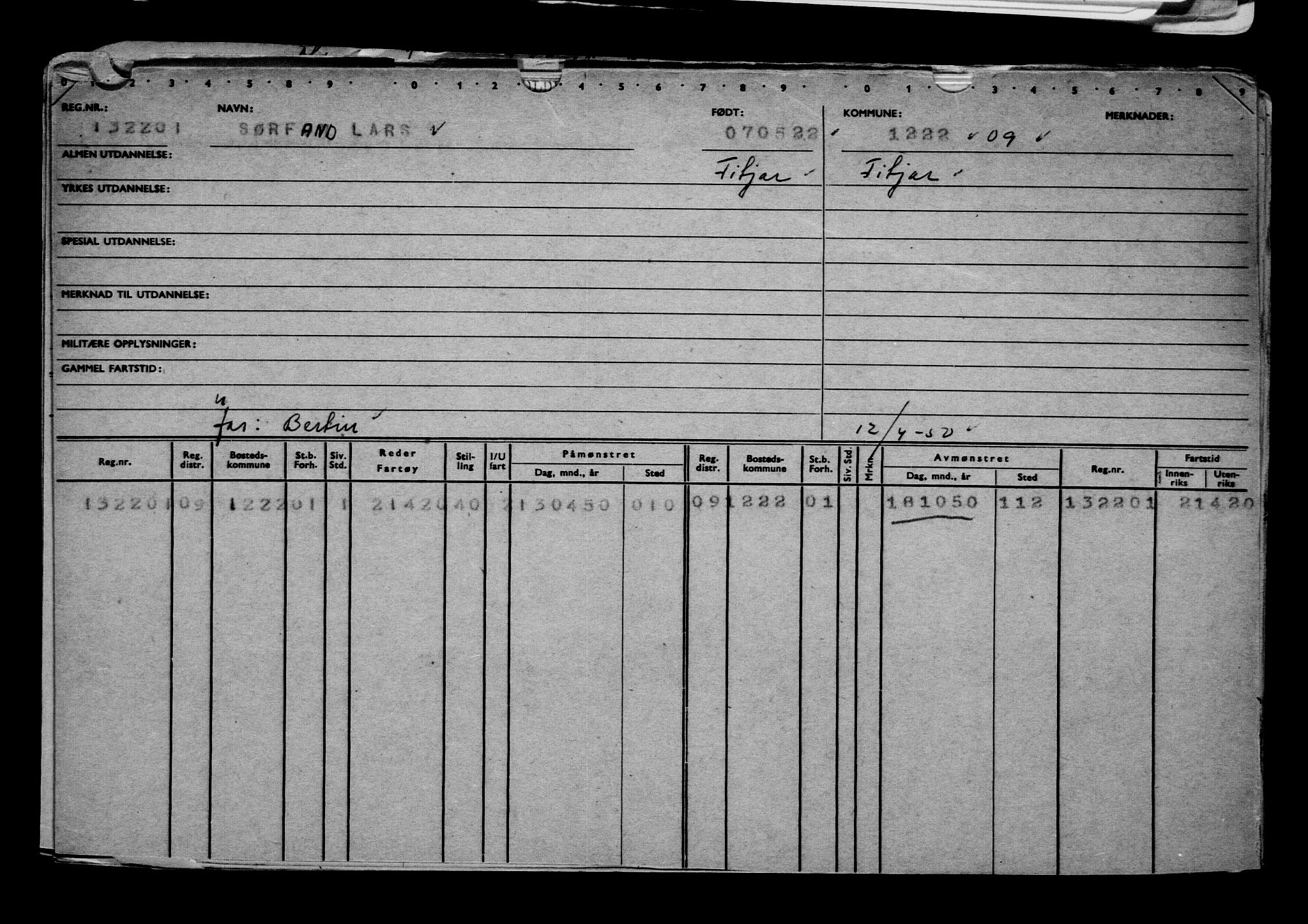 Direktoratet for sjømenn, AV/RA-S-3545/G/Gb/L0206: Hovedkort, 1922, s. 192