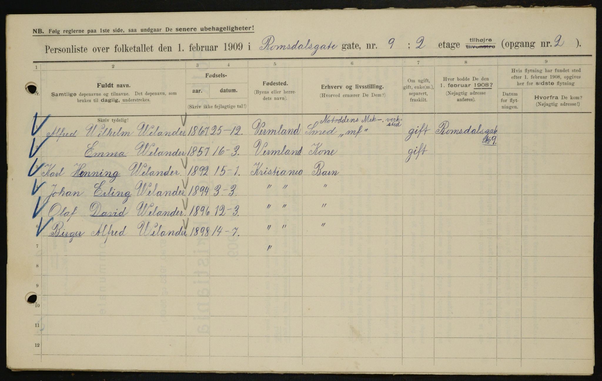 OBA, Kommunal folketelling 1.2.1909 for Kristiania kjøpstad, 1909, s. 75543