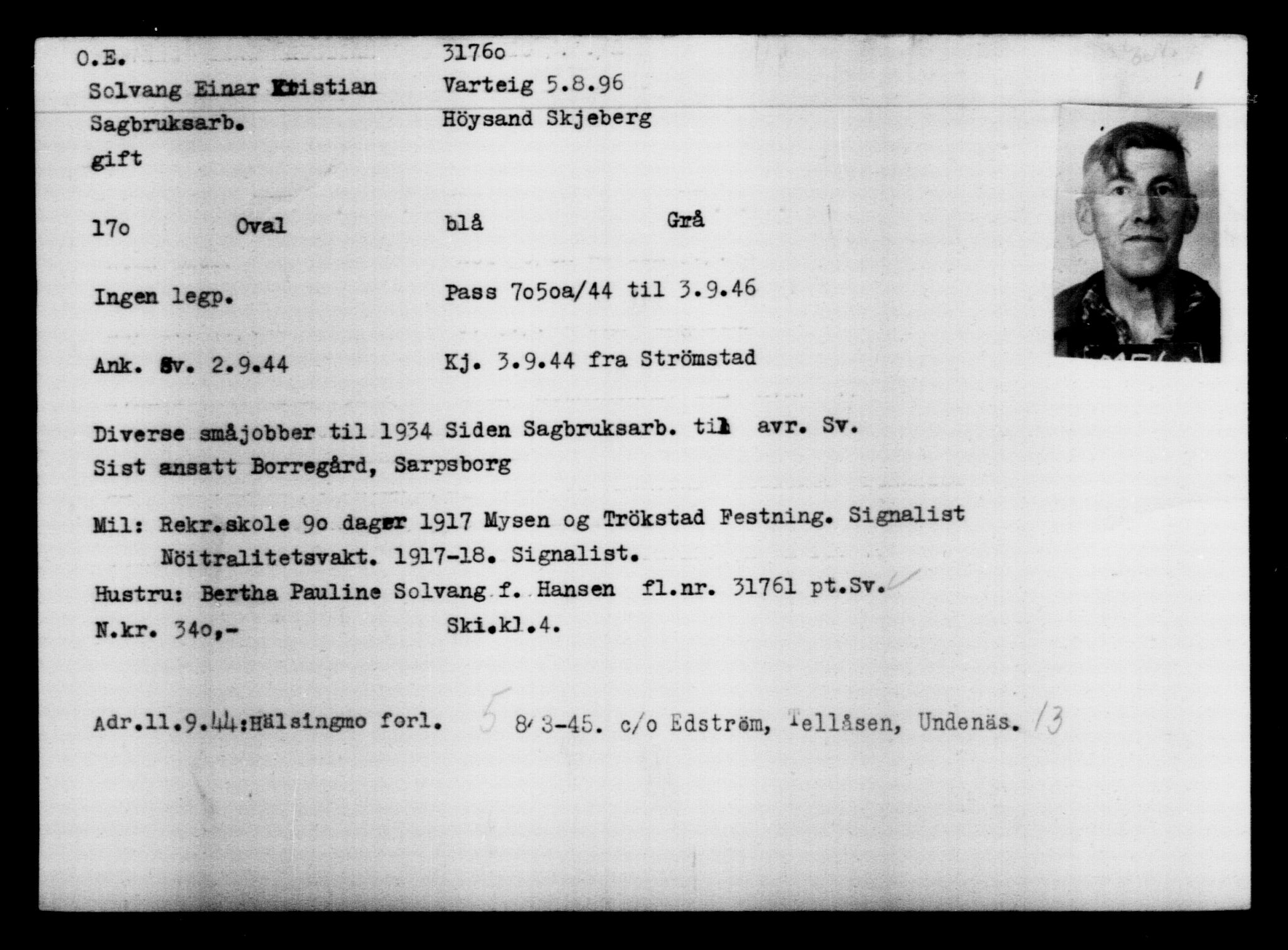 Utenriksstasjonene, Legasjonen i Stockholm, Flyktningkontoret, AV/RA-S-6753/V/Va/L0013: Kjesäterkartoteket, flyktning nr. 31500-34731, 1940-1945, s. 285