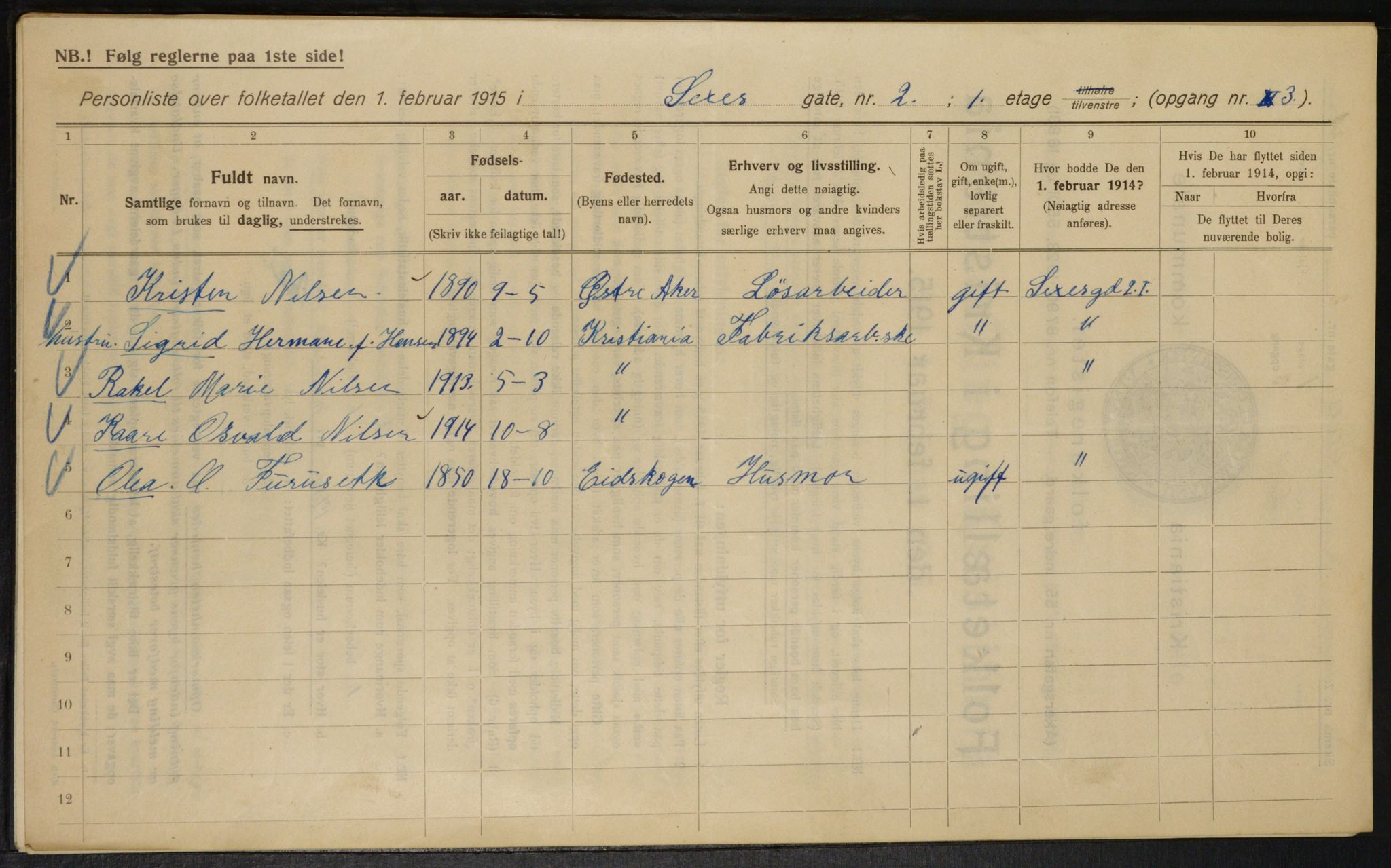 OBA, Kommunal folketelling 1.2.1915 for Kristiania, 1915, s. 94414