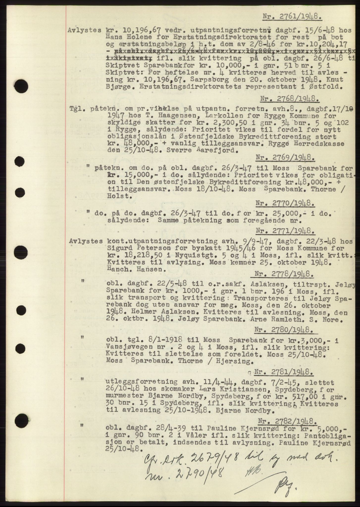 Moss sorenskriveri, SAO/A-10168: Pantebok nr. C10, 1938-1950, Dagboknr: 2761/1948