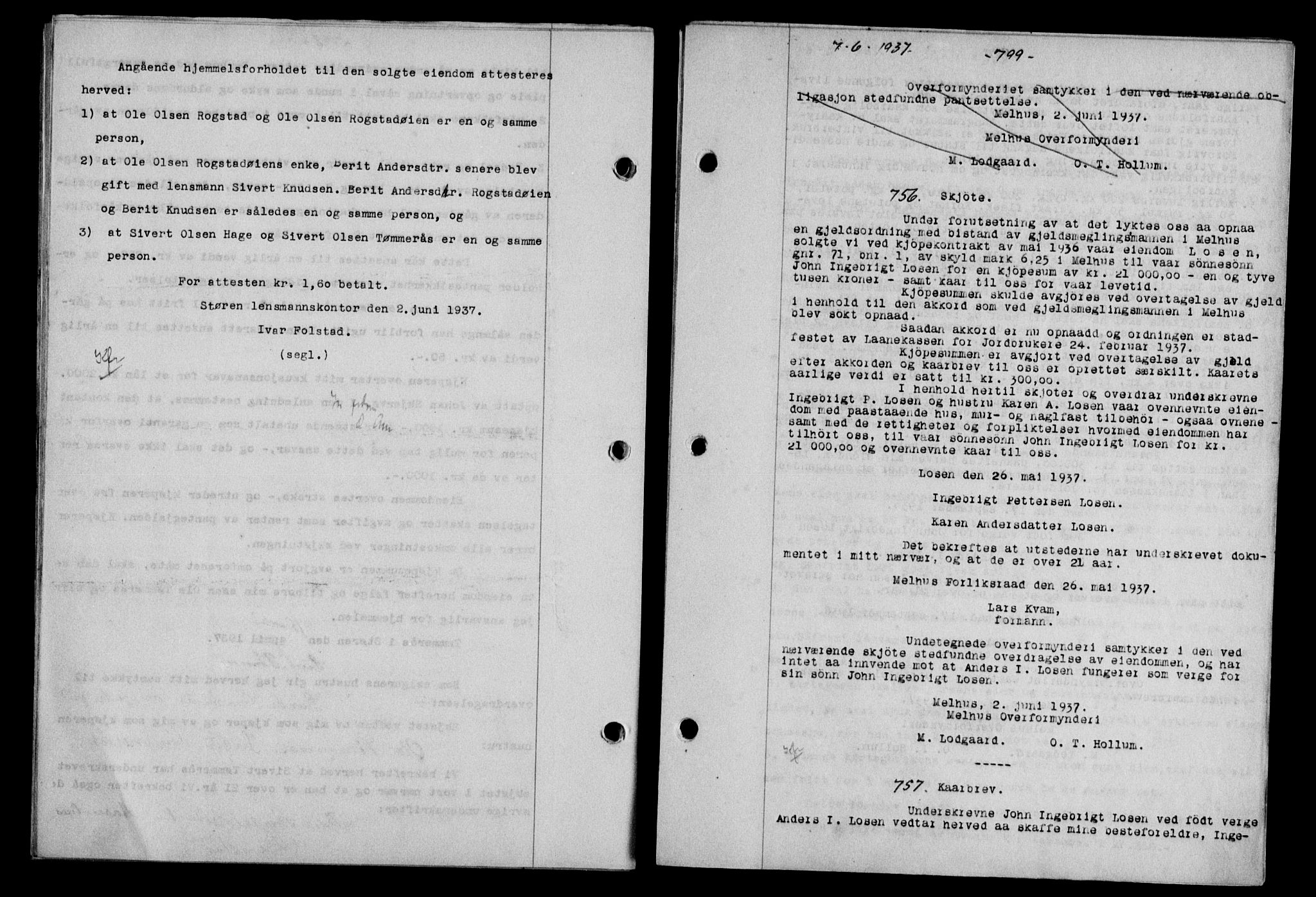 Gauldal sorenskriveri, SAT/A-0014/1/2/2C/L0047: Pantebok nr. 50-51, 1937-1937, Dagboknr: 756/1937