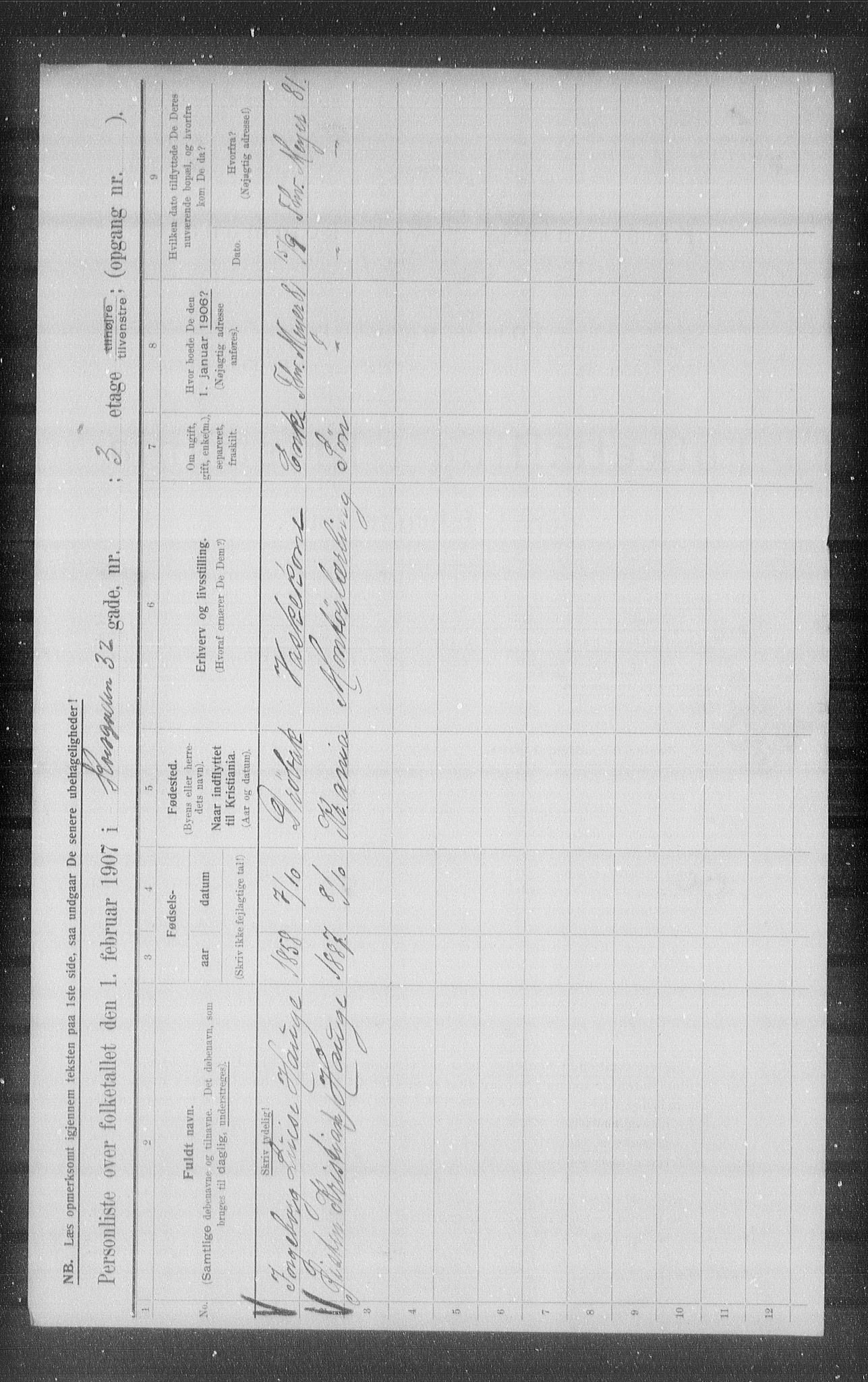 OBA, Kommunal folketelling 1.2.1907 for Kristiania kjøpstad, 1907, s. 27482