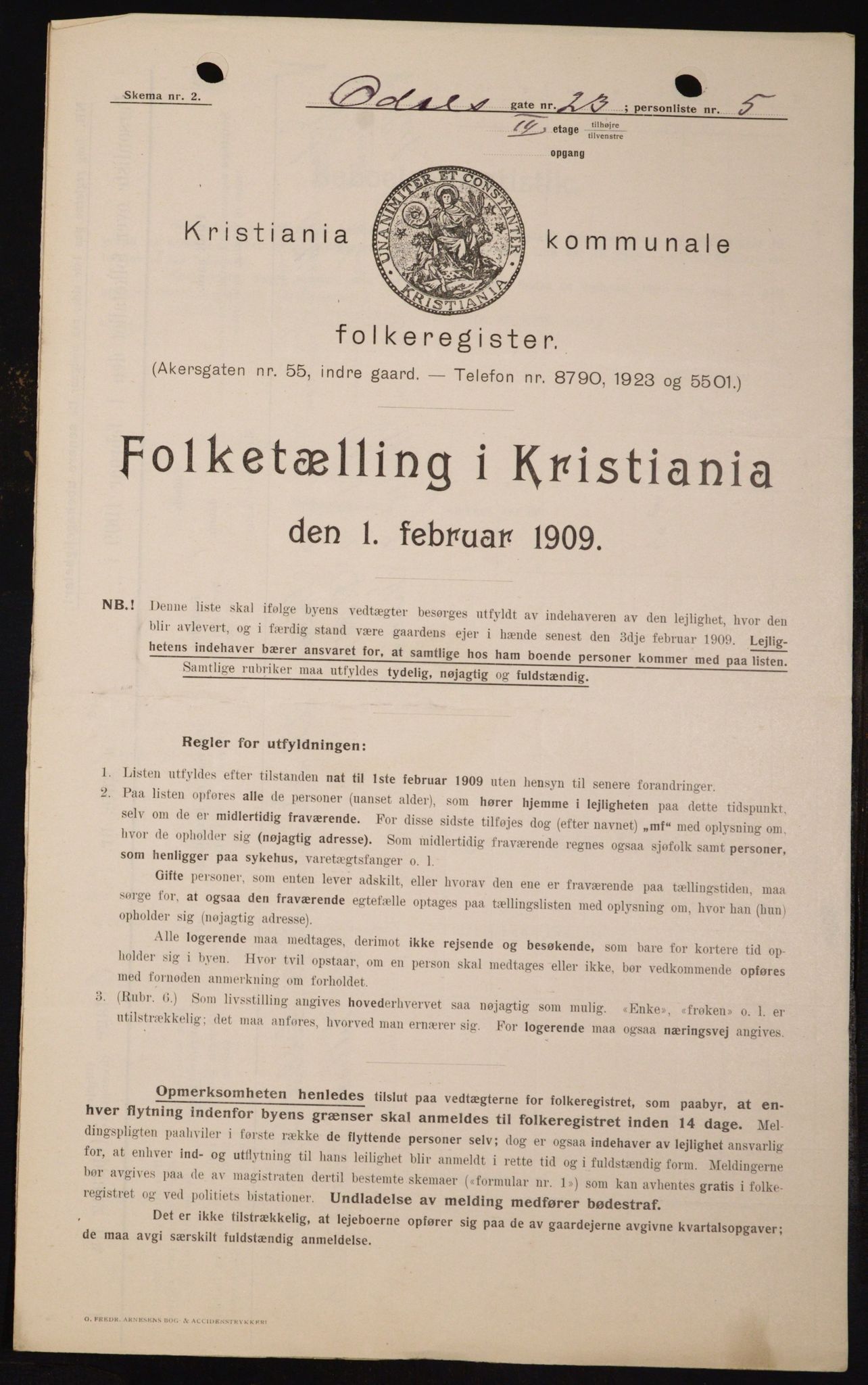 OBA, Kommunal folketelling 1.2.1909 for Kristiania kjøpstad, 1909, s. 67457