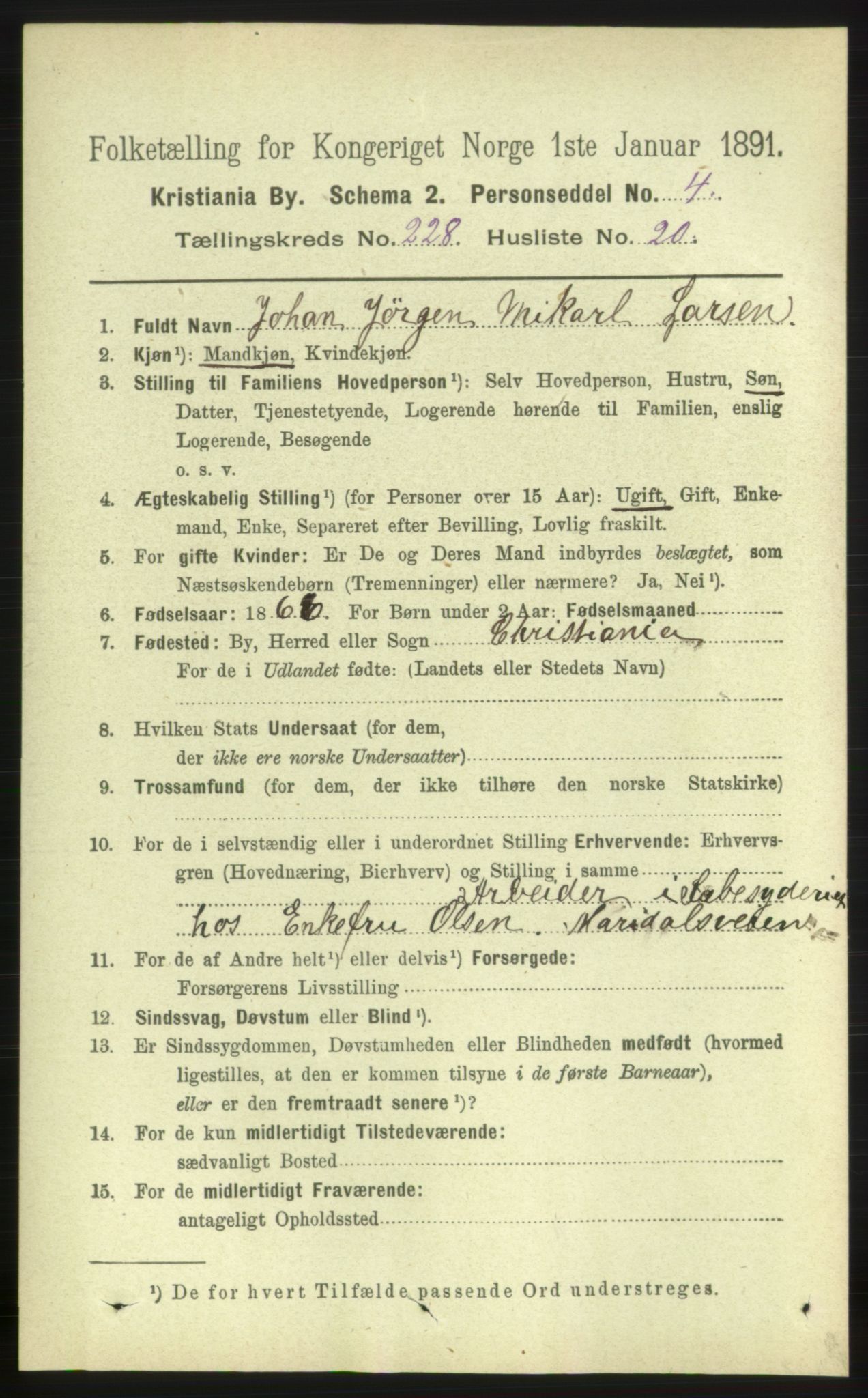 RA, Folketelling 1891 for 0301 Kristiania kjøpstad, 1891, s. 140074