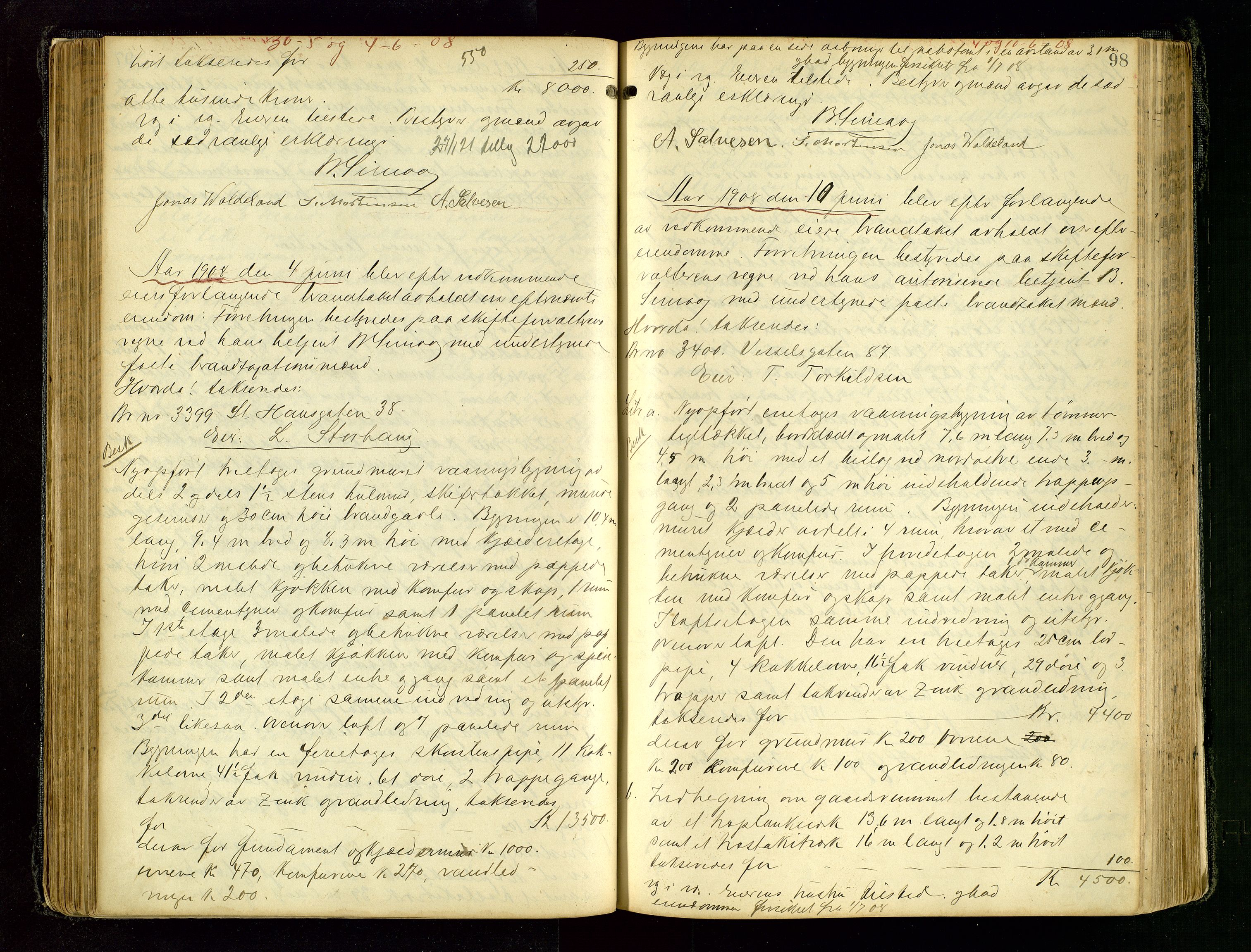 Norges Brannkasse Stavanger, AV/SAST-A-102143/F/Fd/L0008: Branntaksprotokoll nr. 19, 1906-1910, s. 97b-98a