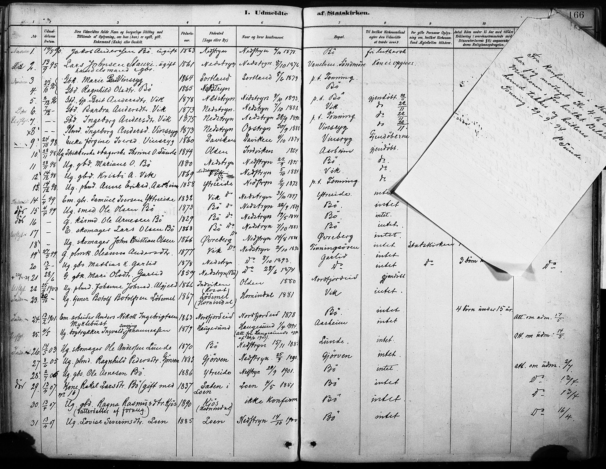 Stryn Sokneprestembete, AV/SAB-A-82501: Ministerialbok nr. B 1, 1878-1907, s. 166