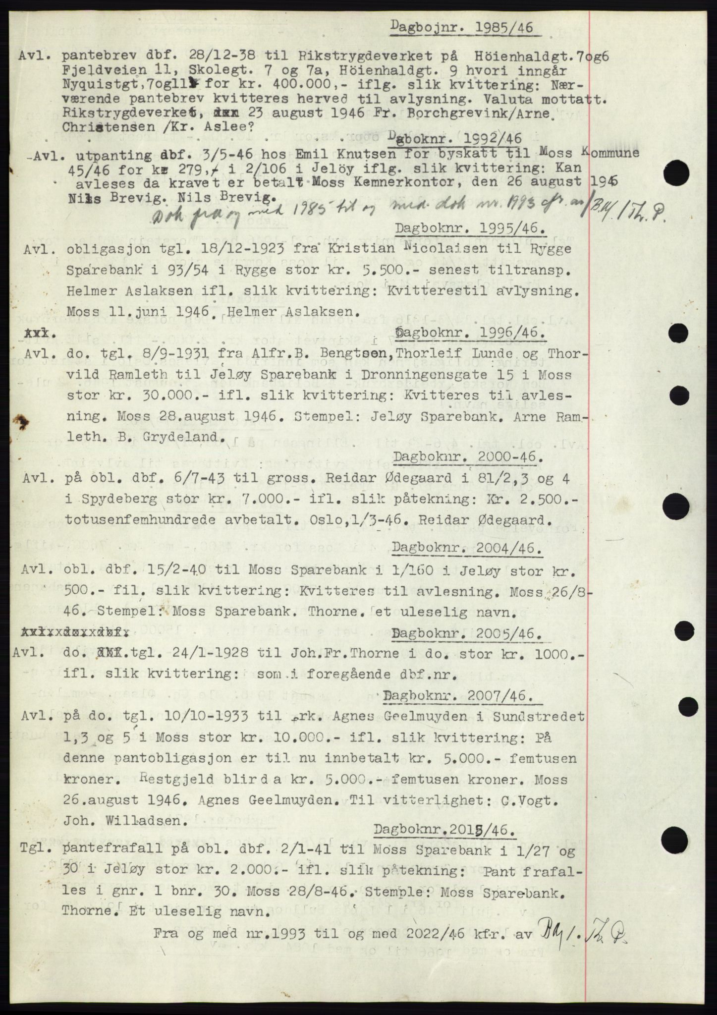 Moss sorenskriveri, SAO/A-10168: Pantebok nr. C10, 1938-1950, Dagboknr: 1985/1946